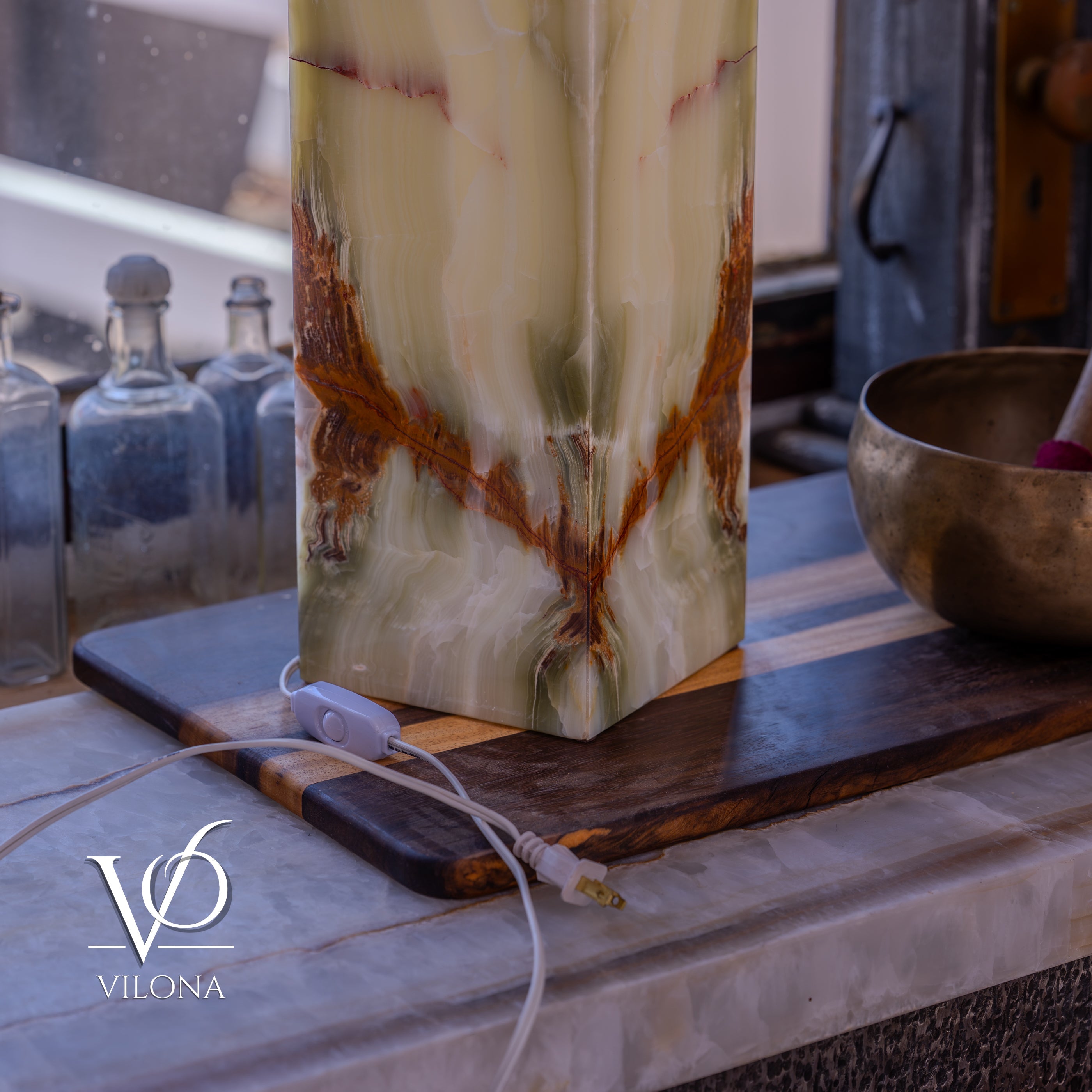 Bamboo Onyx Table Lamp – Dark Edition #1 – 19.75" Tall × 6" Wide by Vilona Onyx - product image 19 for Resin Society