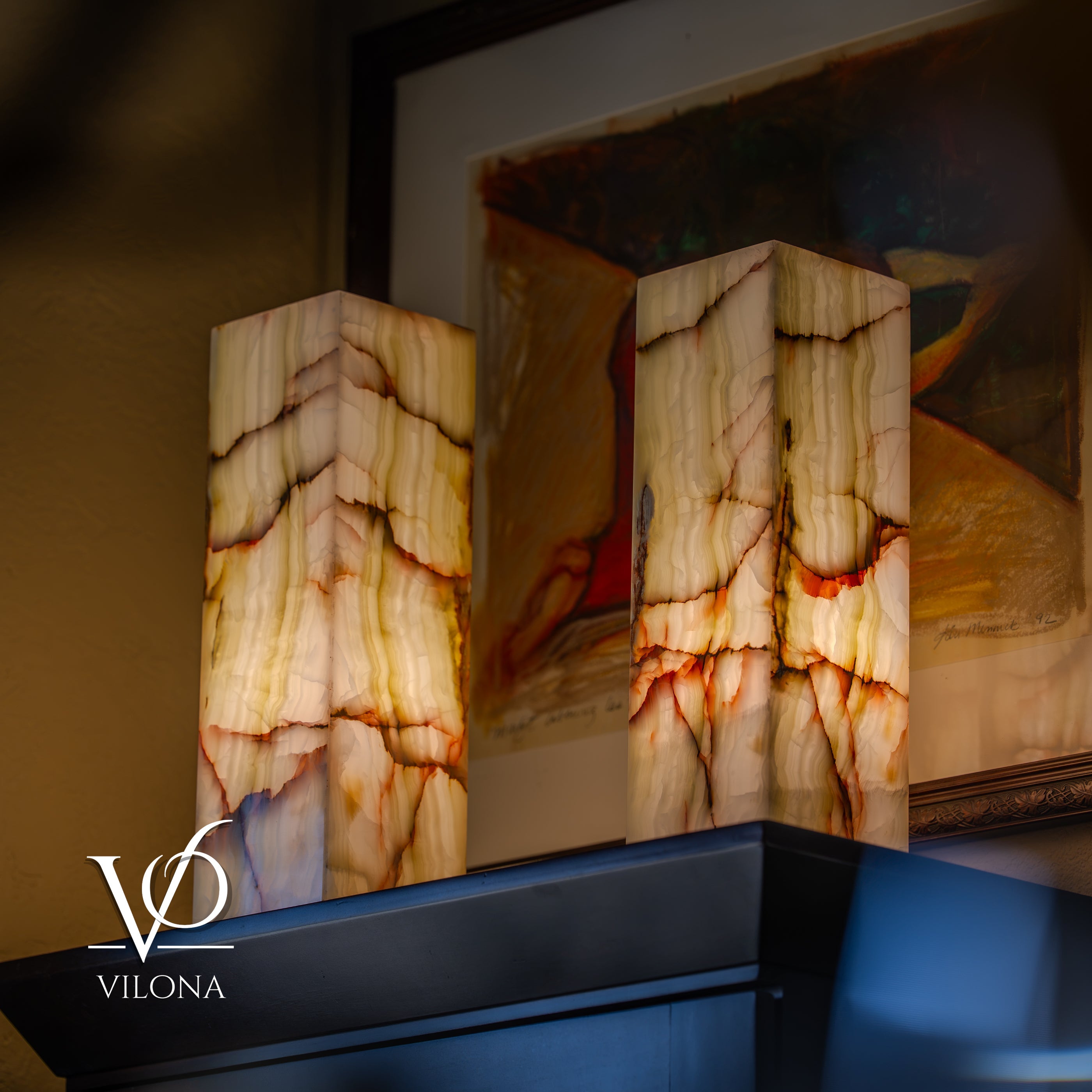 Bamboo Onyx Table Lamp Pair – Light Edition #2 – 19.75" Tall × 6" Wide by Vilona Onyx - product image 17 for Resin Society