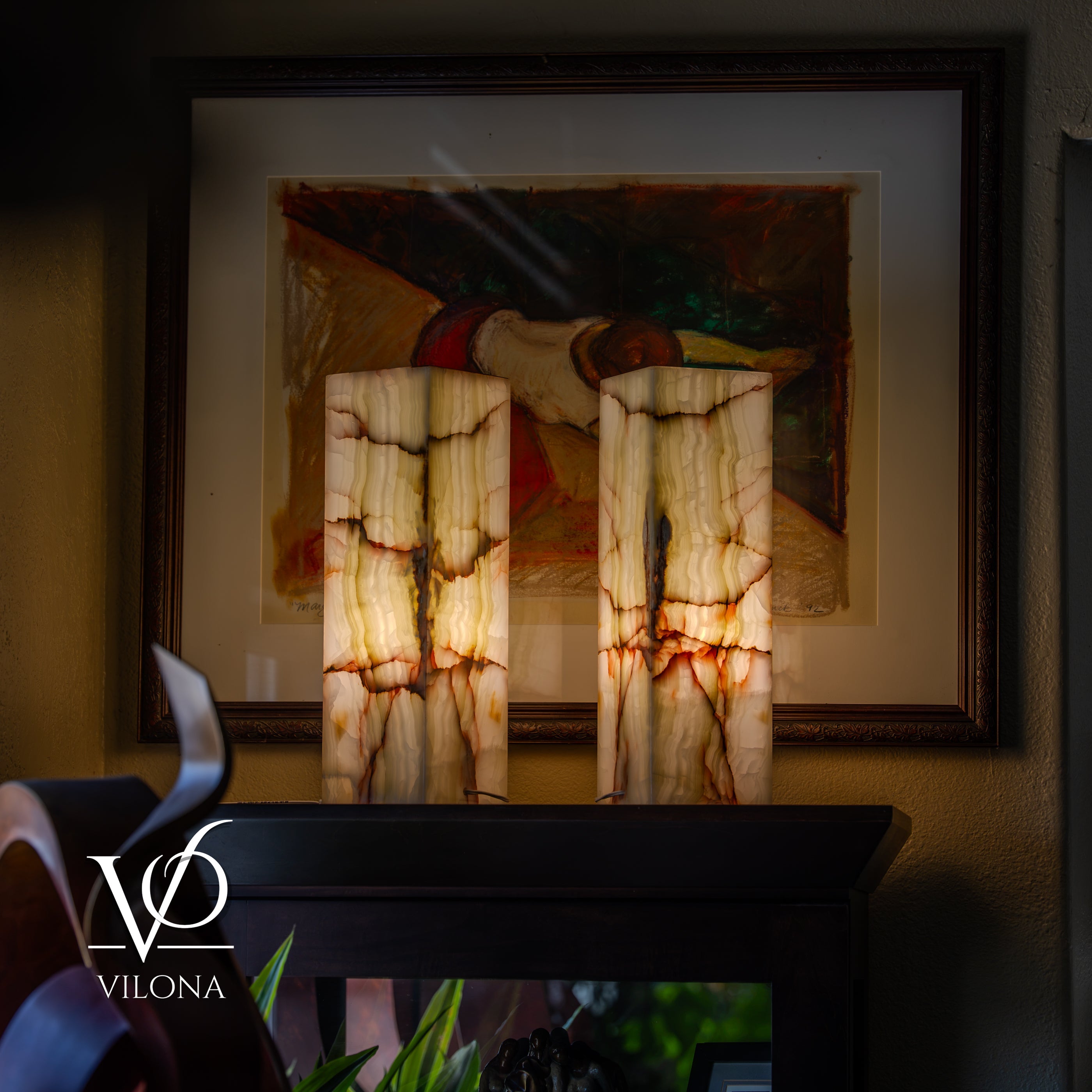 Bamboo Onyx Table Lamp Pair – Light Edition #2 – 19.75" Tall × 6" Wide by Vilona Onyx - product image 3 for Resin Society