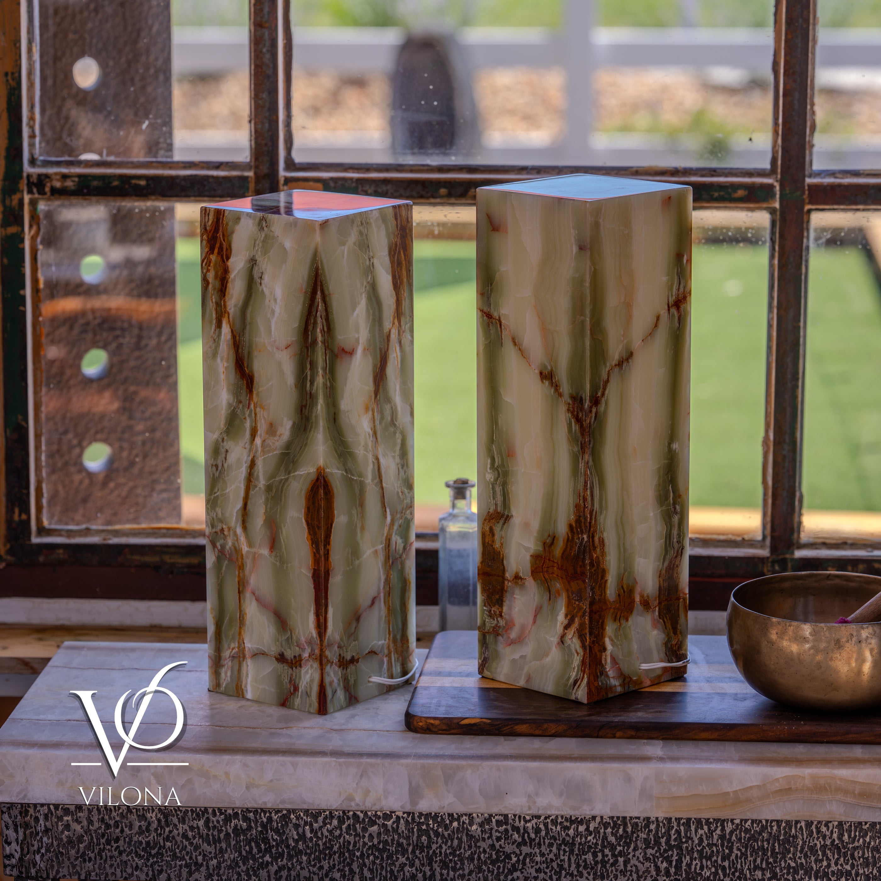 Bamboo Onyx Table Lamp Pair – Dark Edition #2 – 19.75" Tall × 6" Wide by Vilona Onyx - product image 10 for Resin Society