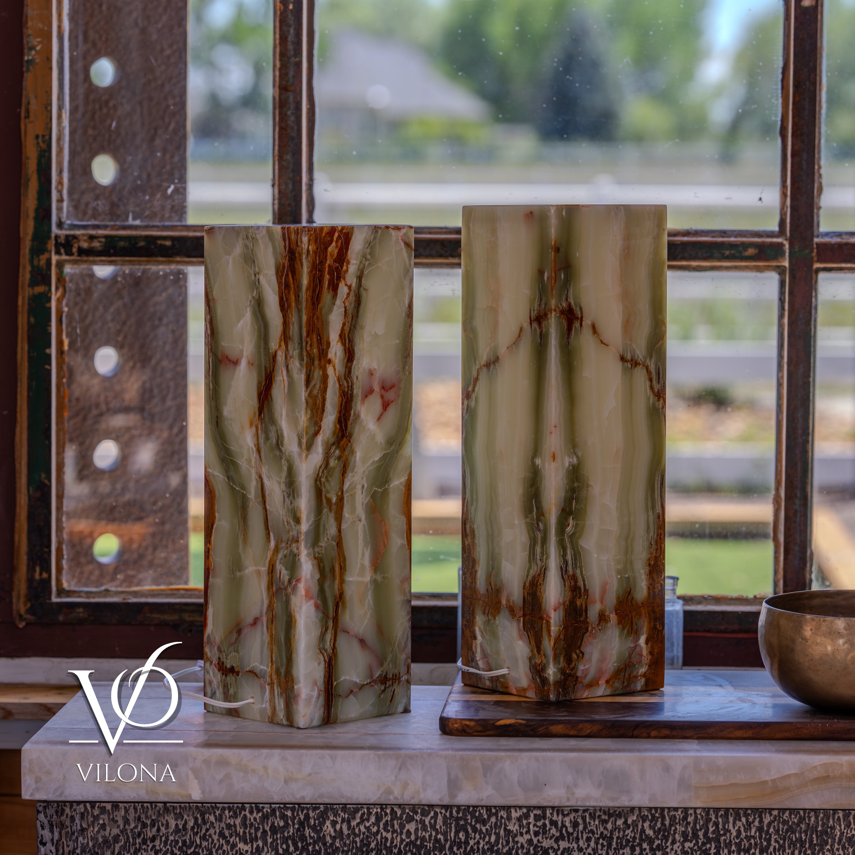 Bamboo Onyx Table Lamp Pair – Dark Edition #2 – 19.75" Tall × 6" Wide by Vilona Onyx - product image 15 for Resin Society
