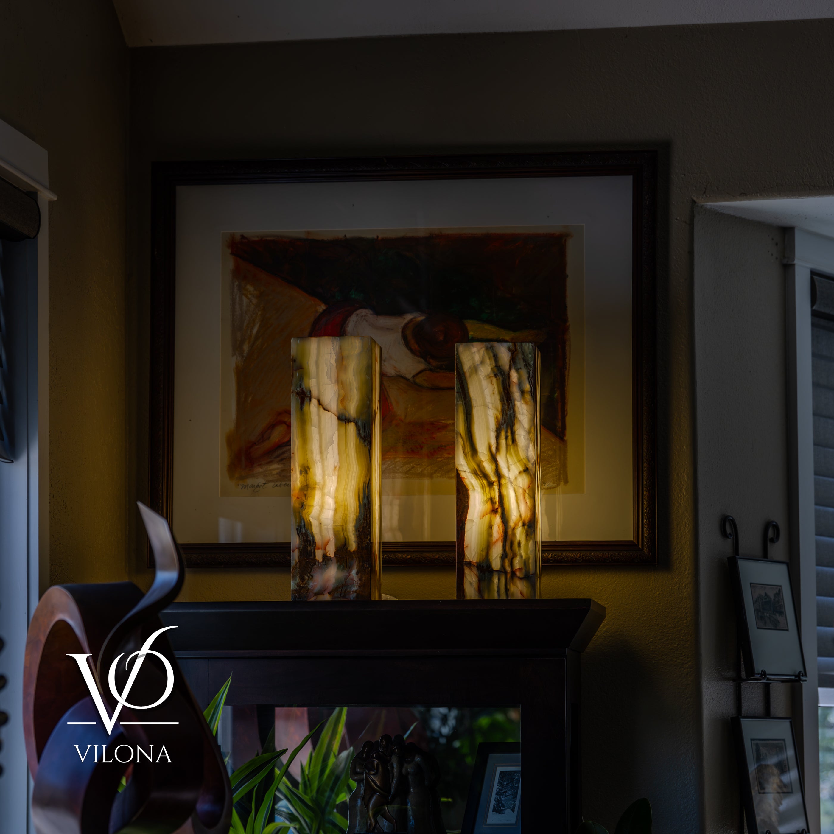 Bamboo Onyx Table Lamp Pair – Dark Edition #2 – 19.75" Tall × 6" Wide by Vilona Onyx - product image 3 for Resin Society