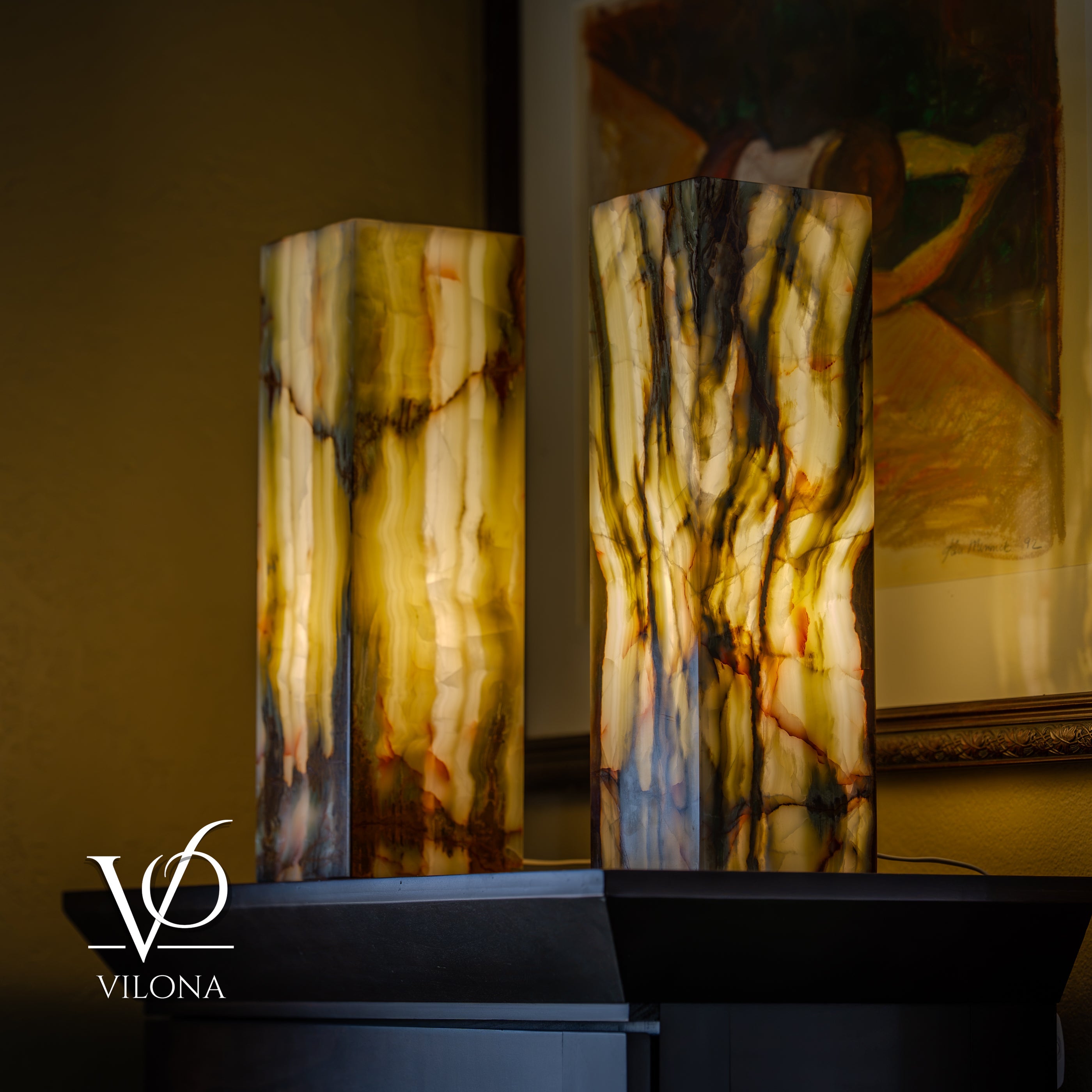 Bamboo Onyx Table Lamp Pair – Dark Edition #2 – 19.75" Tall × 6" Wide by Vilona Onyx - product image 4 for Resin Society