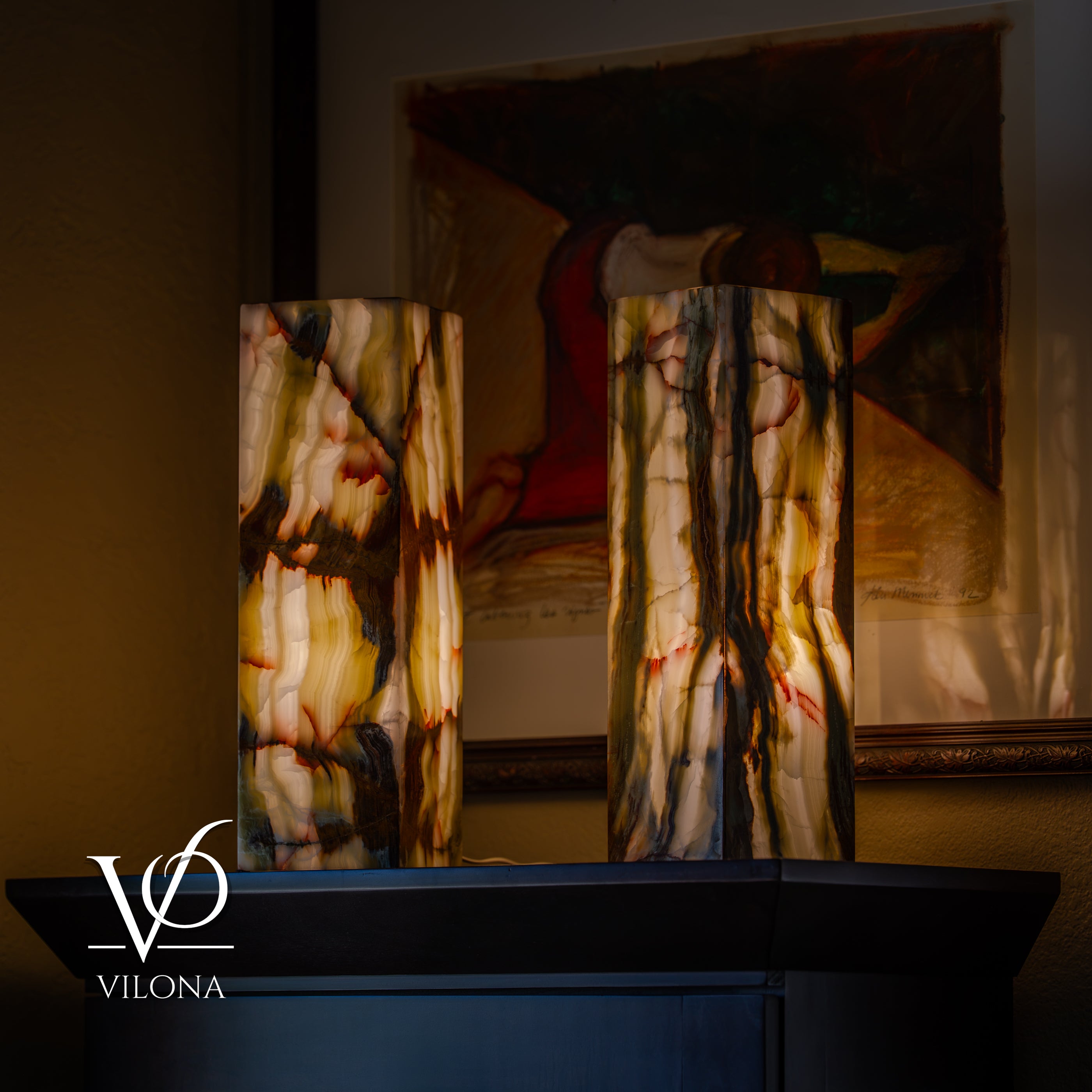 Bamboo Onyx Table Lamp Pair – Dark Edition #3 – 19.75" Tall × 6" Wide by Vilona Onyx - product image 8 for Resin Society