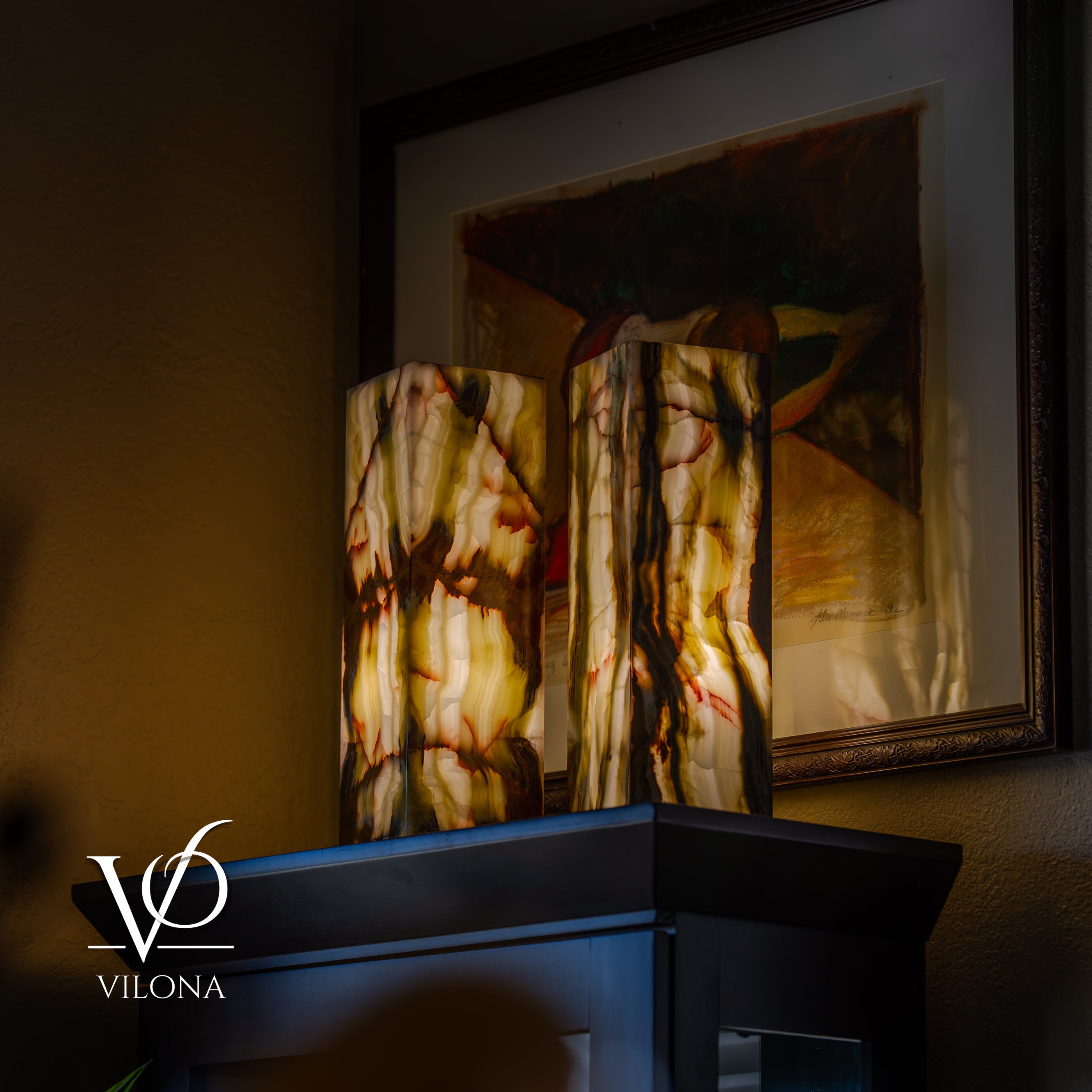 Bamboo Onyx Table Lamp Pair – Dark Edition #3 – 19.75" Tall × 6" Wide by Vilona Onyx - product image 18 for Resin Society