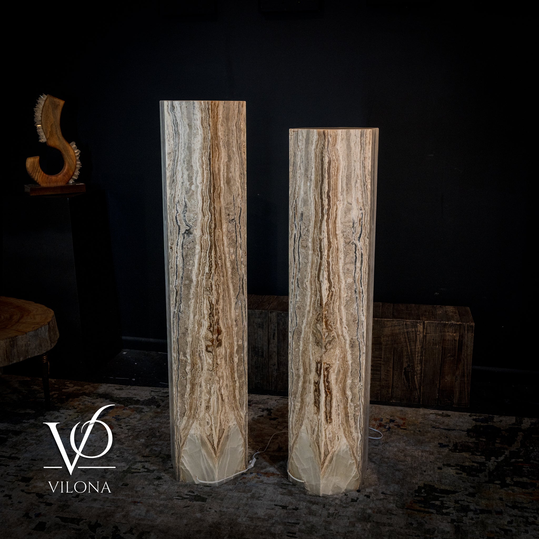 White Ice Onyx Floor Lamp - Pair - Large - 59 & 55"H x 13.5"W - Hexagon by Vilona Onyx - product image 10 for Resin Society