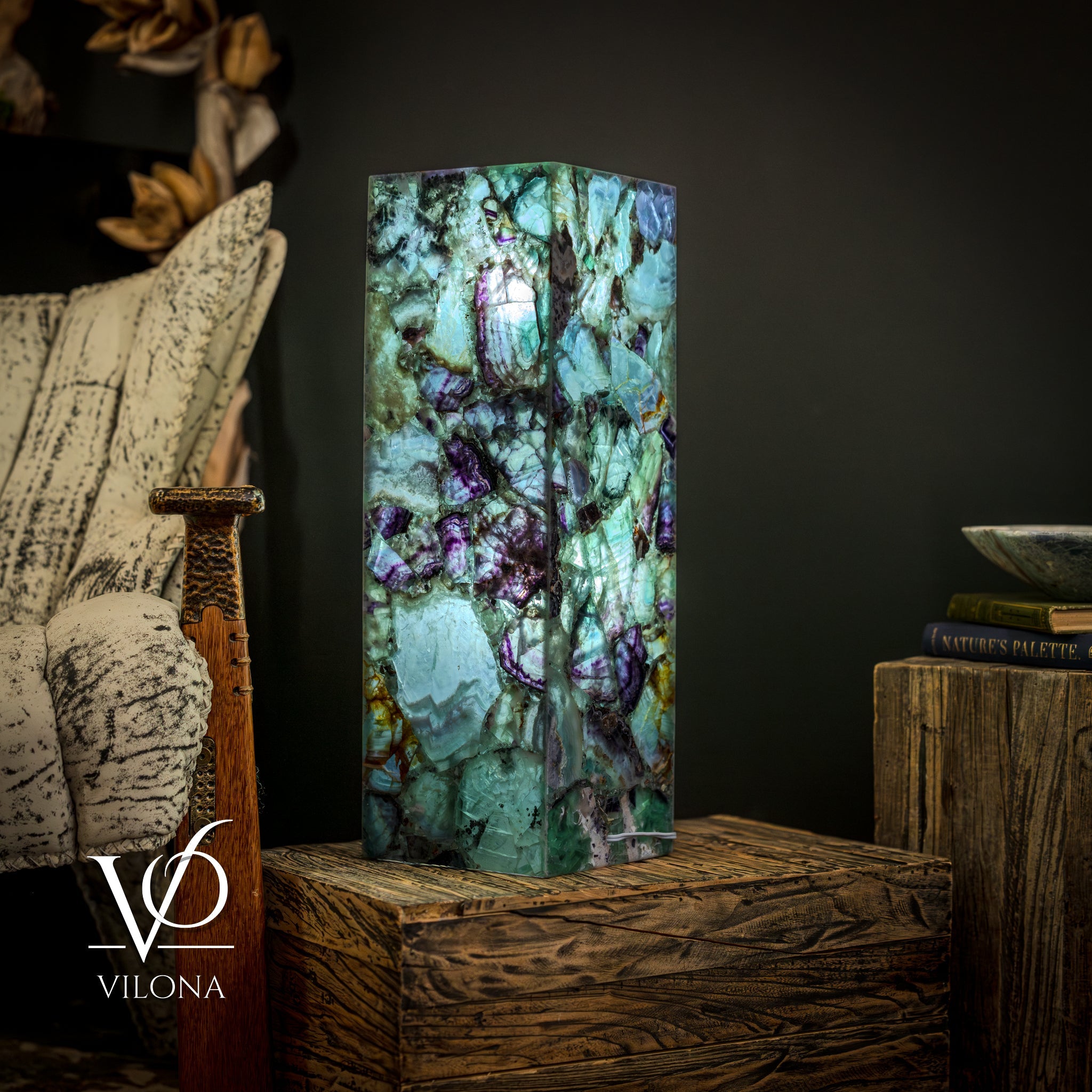 Fluorite Crystal Table Lamp - 24" Tall, 8x8" - Square Closed Top by Vilona Onyx - product image 5 for Resin Society