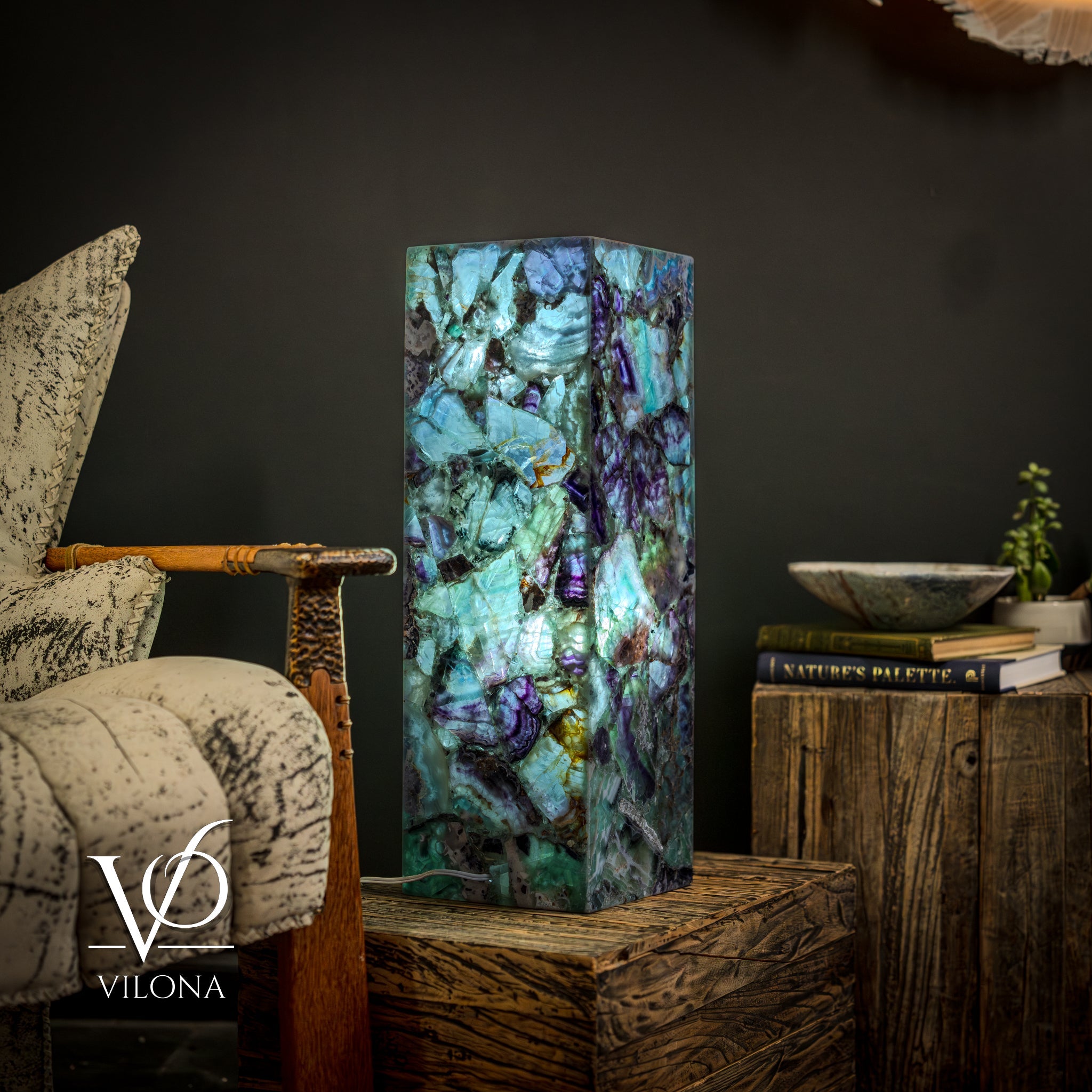 Fluorite Crystal Table Lamp - 24" Tall, 8x8" - Square Closed Top by Vilona Onyx - product image 6 for Resin Society