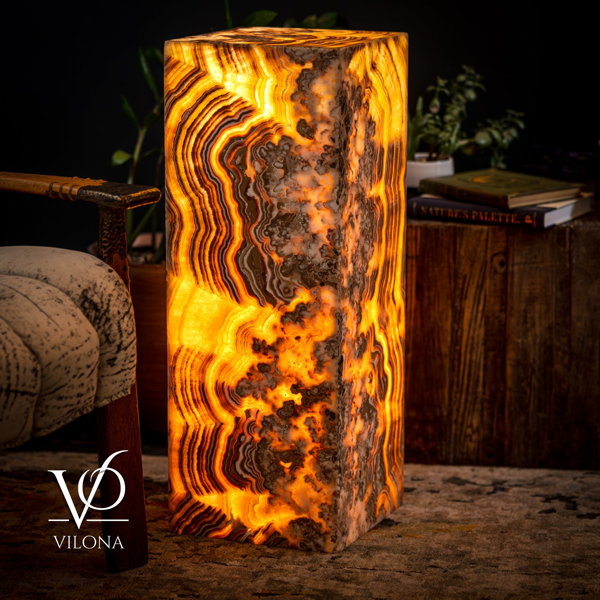 Honeycomb Onyx Floor Lamp -Exotic - Small - 32” H x 12"W - Square - #2 by Vilona Onyx - product image 7 for Resin Society