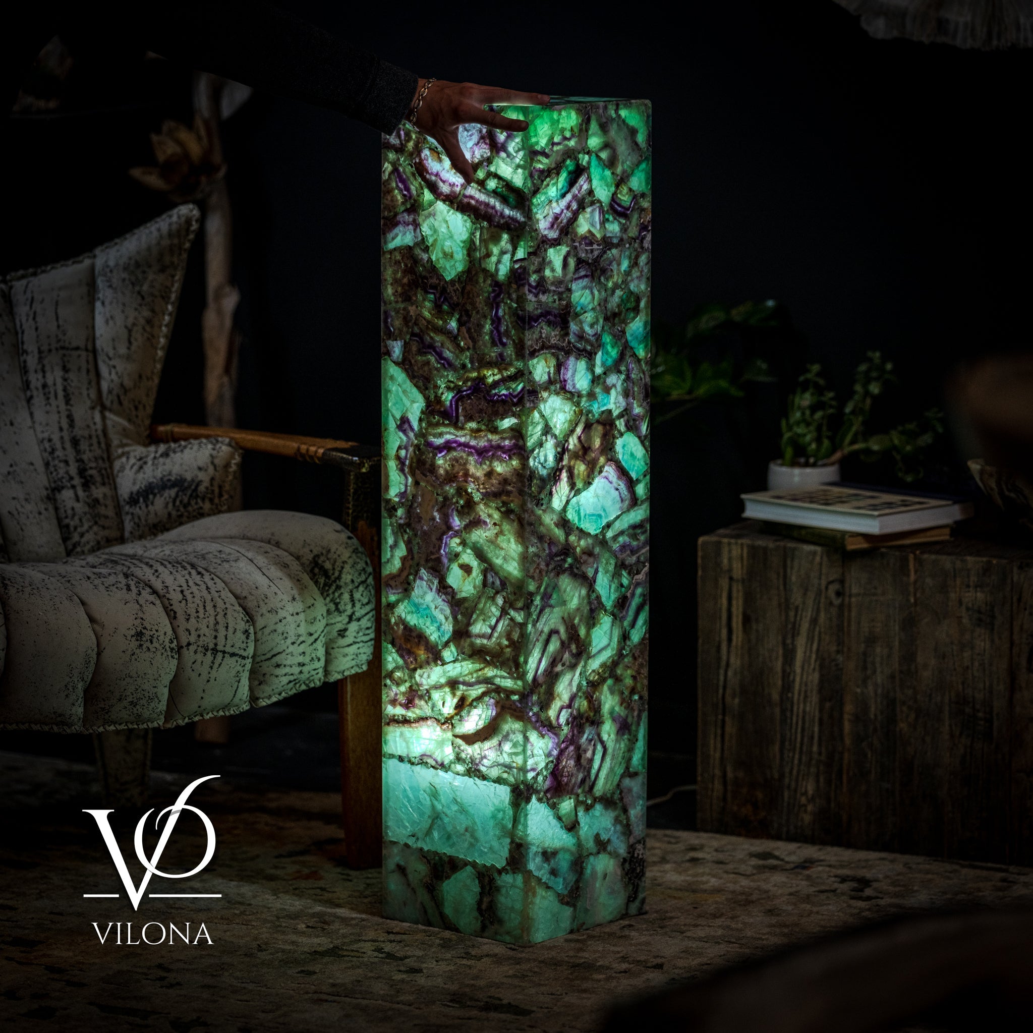Fluorite Floor Lamp - Medium - 43.5"H x 10"W - Square - #10 by Vilona Onyx - product image 7 for Resin Society