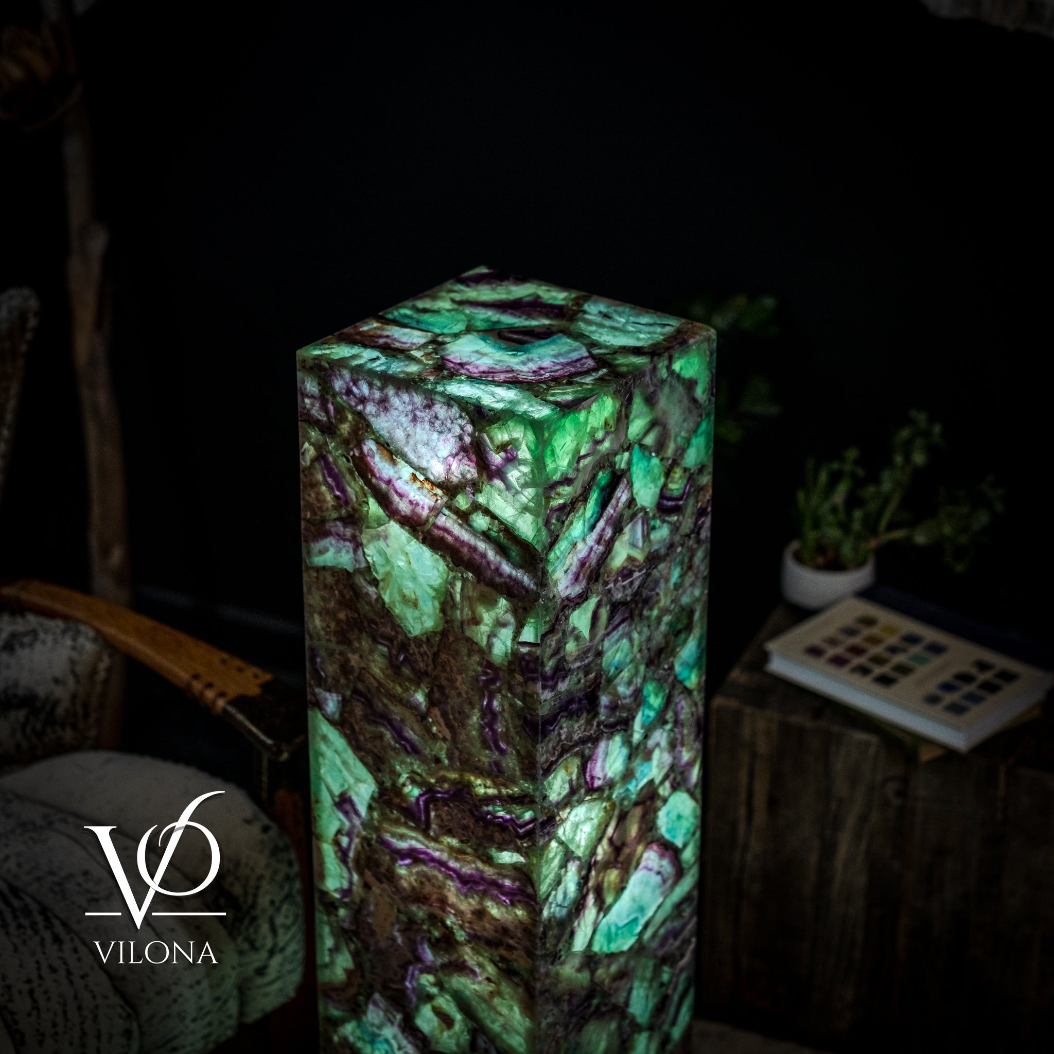 Fluorite Floor Lamp - Medium - 43.5"H x 10"W - Square - #10 by Vilona Onyx - product image 3 for Resin Society