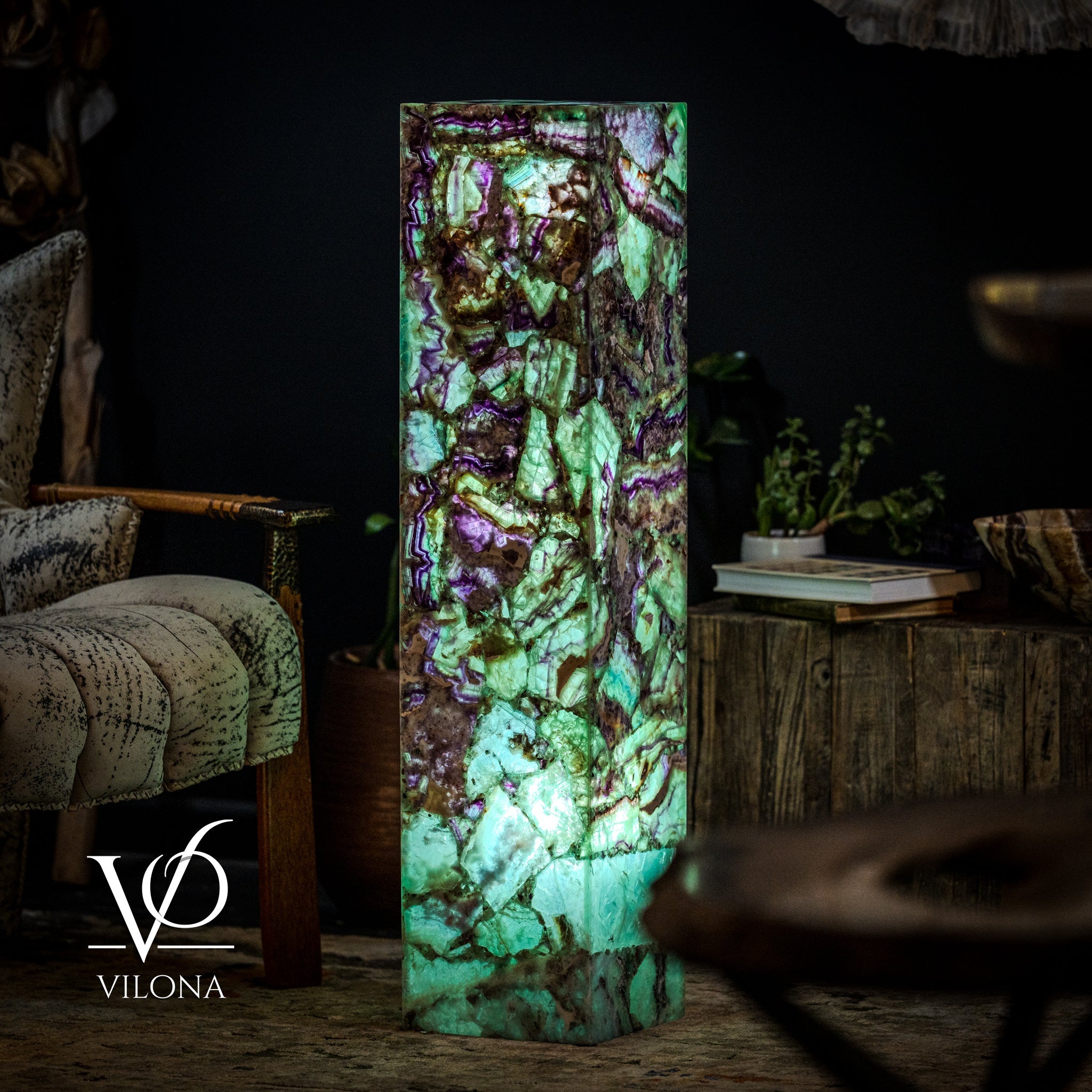 Fluorite Floor Lamp - Medium - 43.5"H x 10"W - Square - #10 by Vilona Onyx - product image 6 for Resin Society