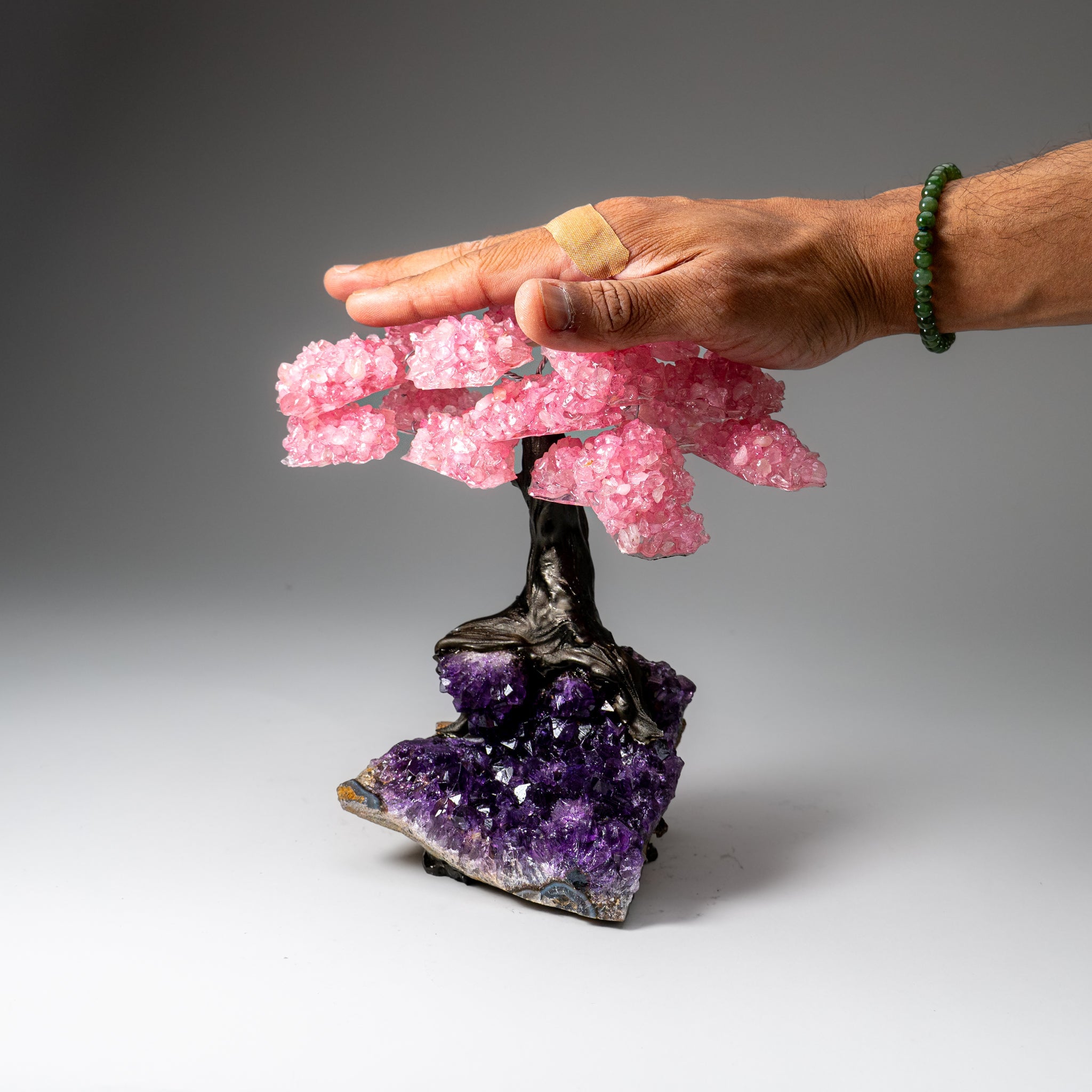 Genuine Rose Quartz Clustered Gemstone Tree on Amethyst Matrix (7 inch) (The Love Tree)