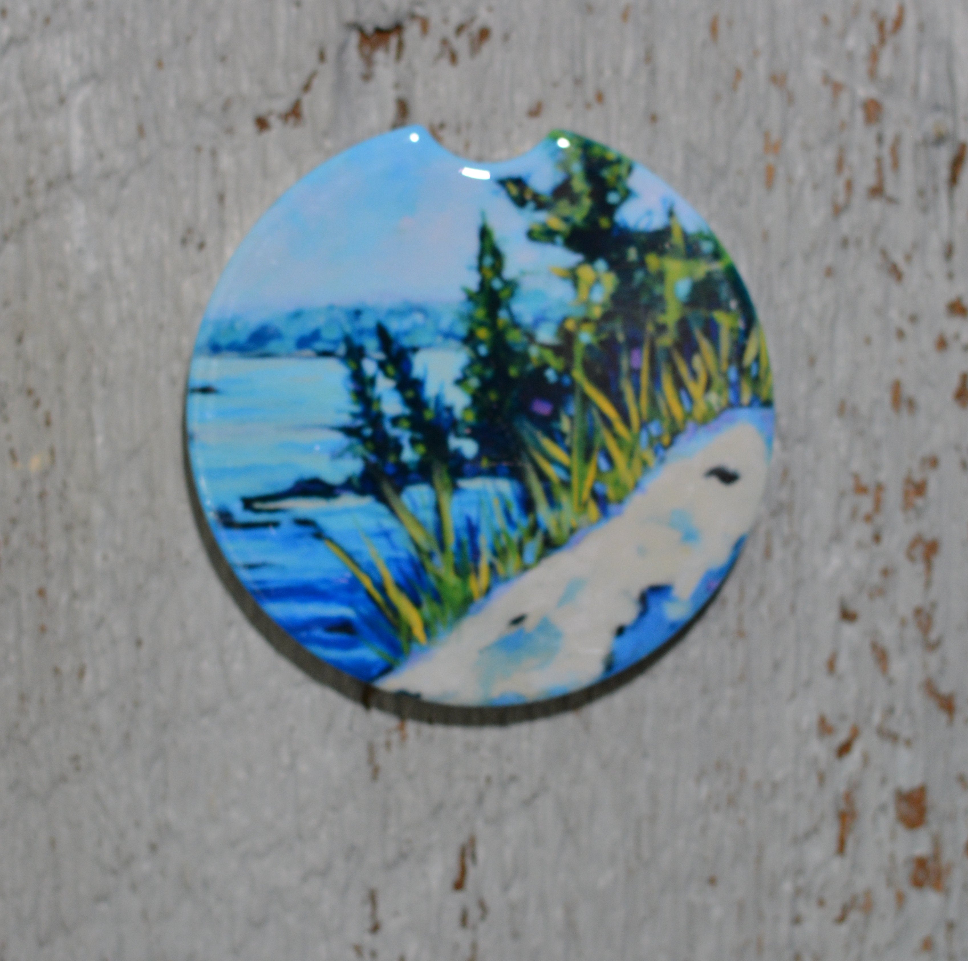 Car Coaster: Serenity at the Lake. Artist Christi Dreese by Dreese Fine Art - Resin Society
