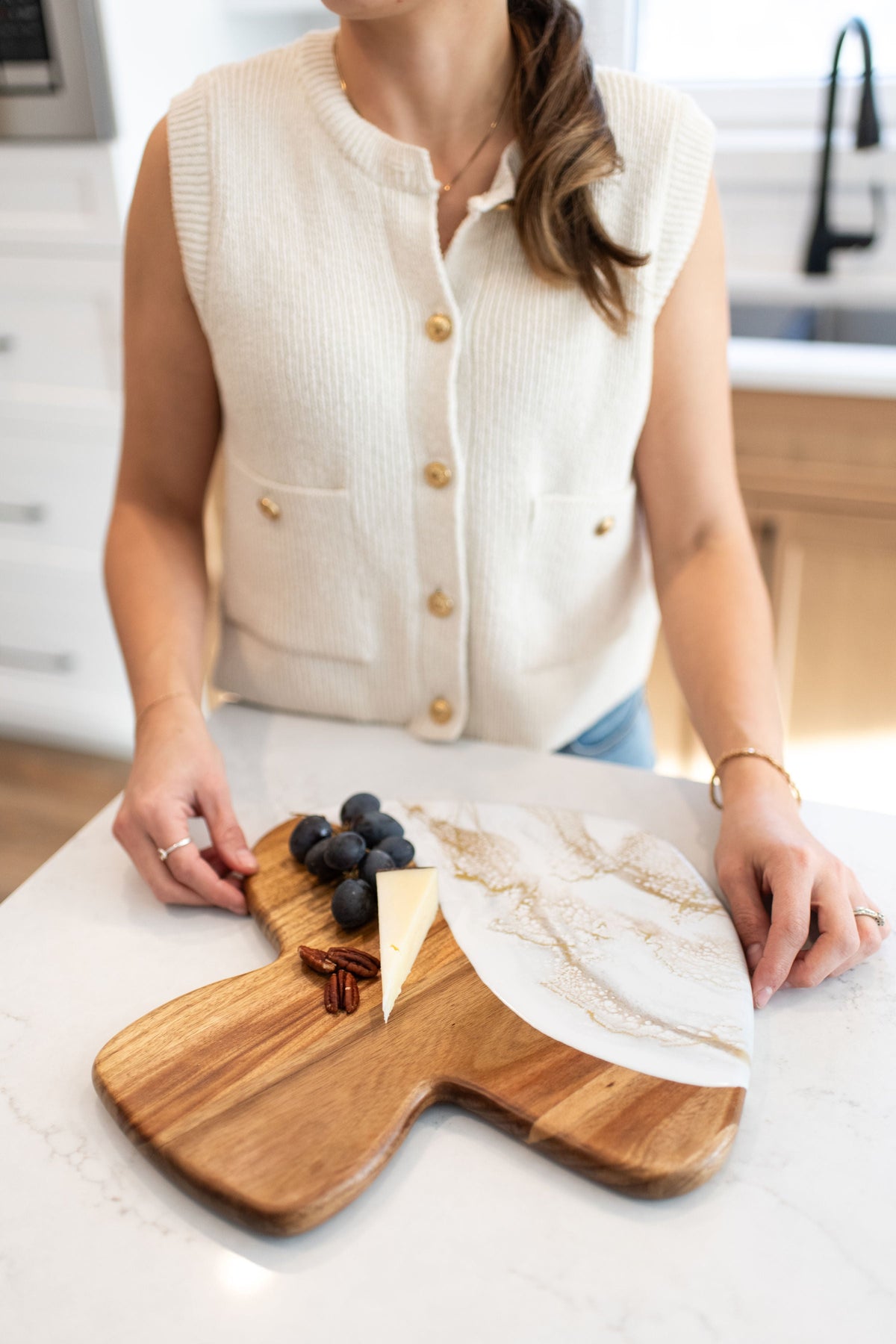 Mushroom Shaped Acacia Cheese Board and Ceramic Tray