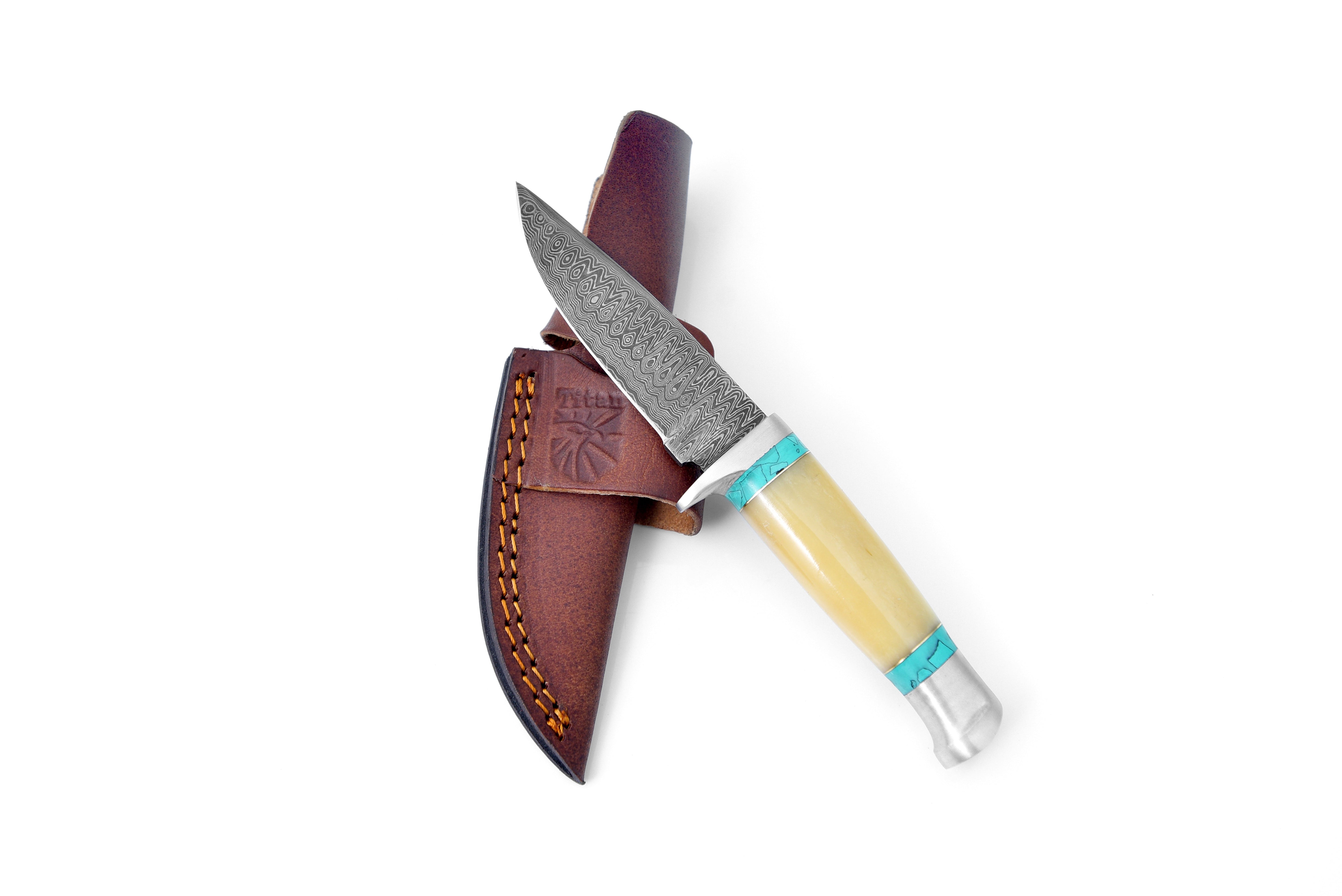 DAMASCUS KNIFE/ TITAN/ CAMP/ HUNTING KNIFE / BONE HANDLE TK-111