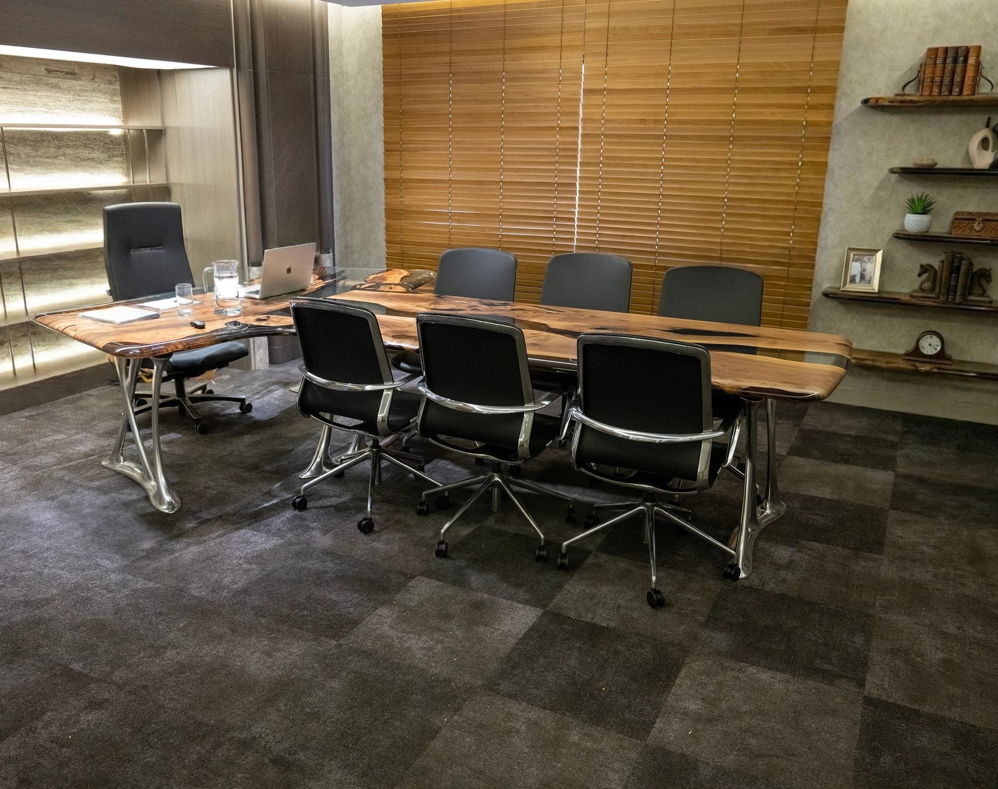 Luxury D-Shaped Walnut & Epoxy Executive Desk by Gizz - product image 7 for Resin Society