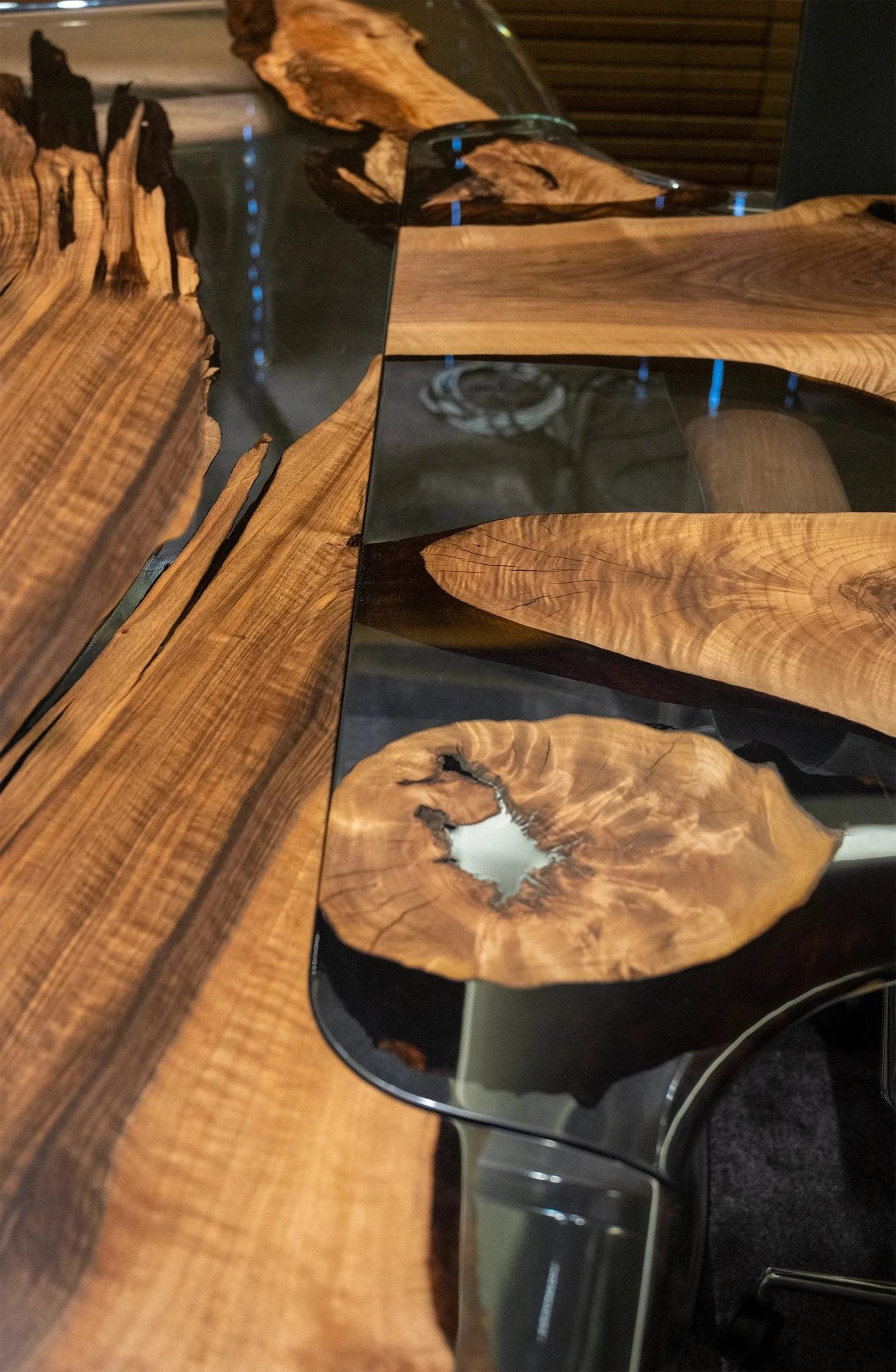 Luxury D-Shaped Walnut & Epoxy Executive Desk by Gizz - product image 10 for Resin Society