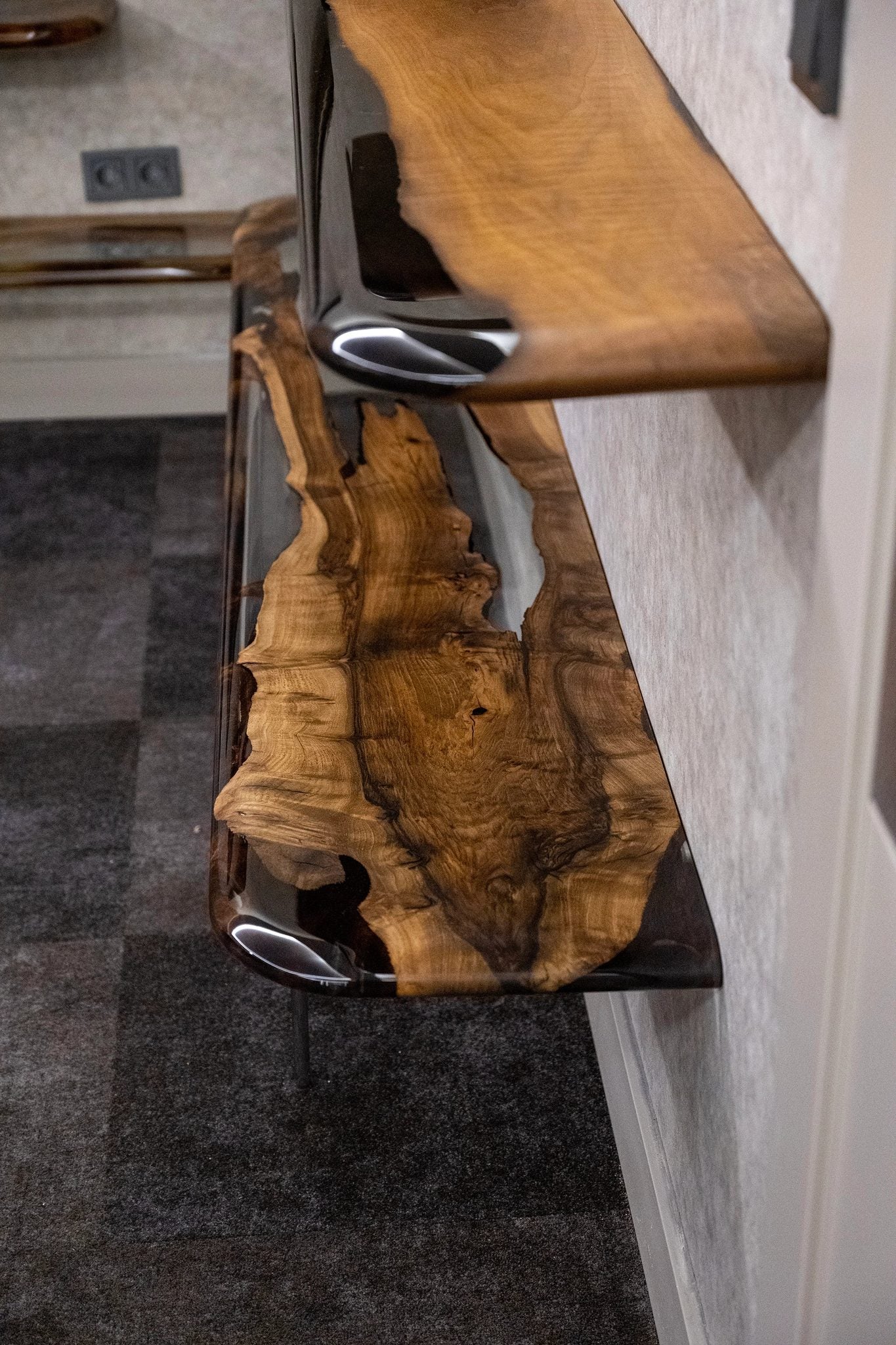 Luxury D-Shaped Walnut & Epoxy Executive Desk by Gizz - product image 14 for Resin Society