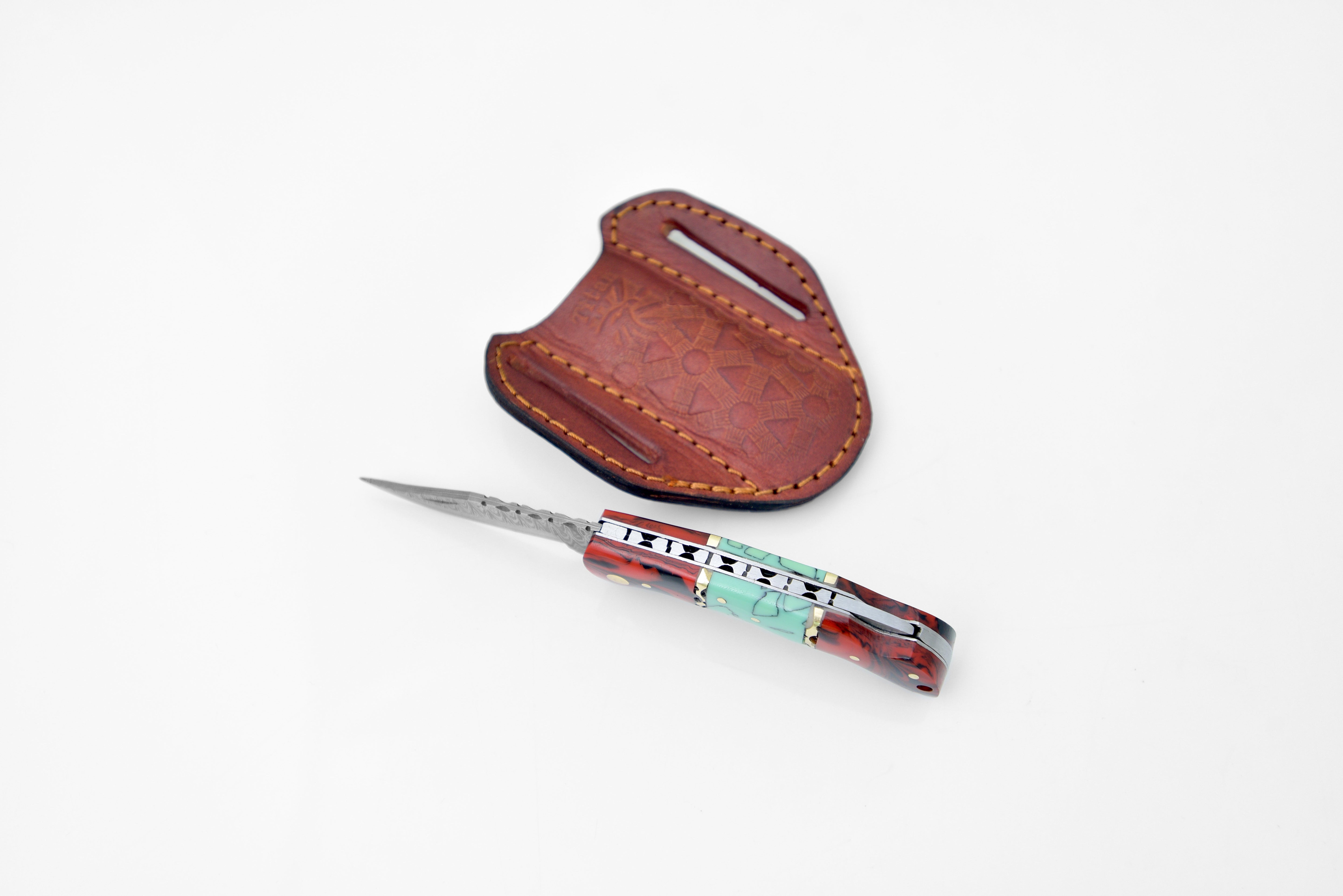 Damascus steel pocket knife Limited Run Red & Blue Resin TF-050 by Titan International K - product image 2 for Resin Society