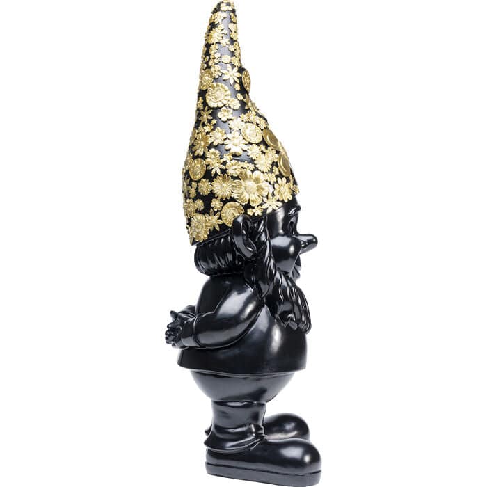 Deco Figurine Gnome Standing Black Gold 61cm