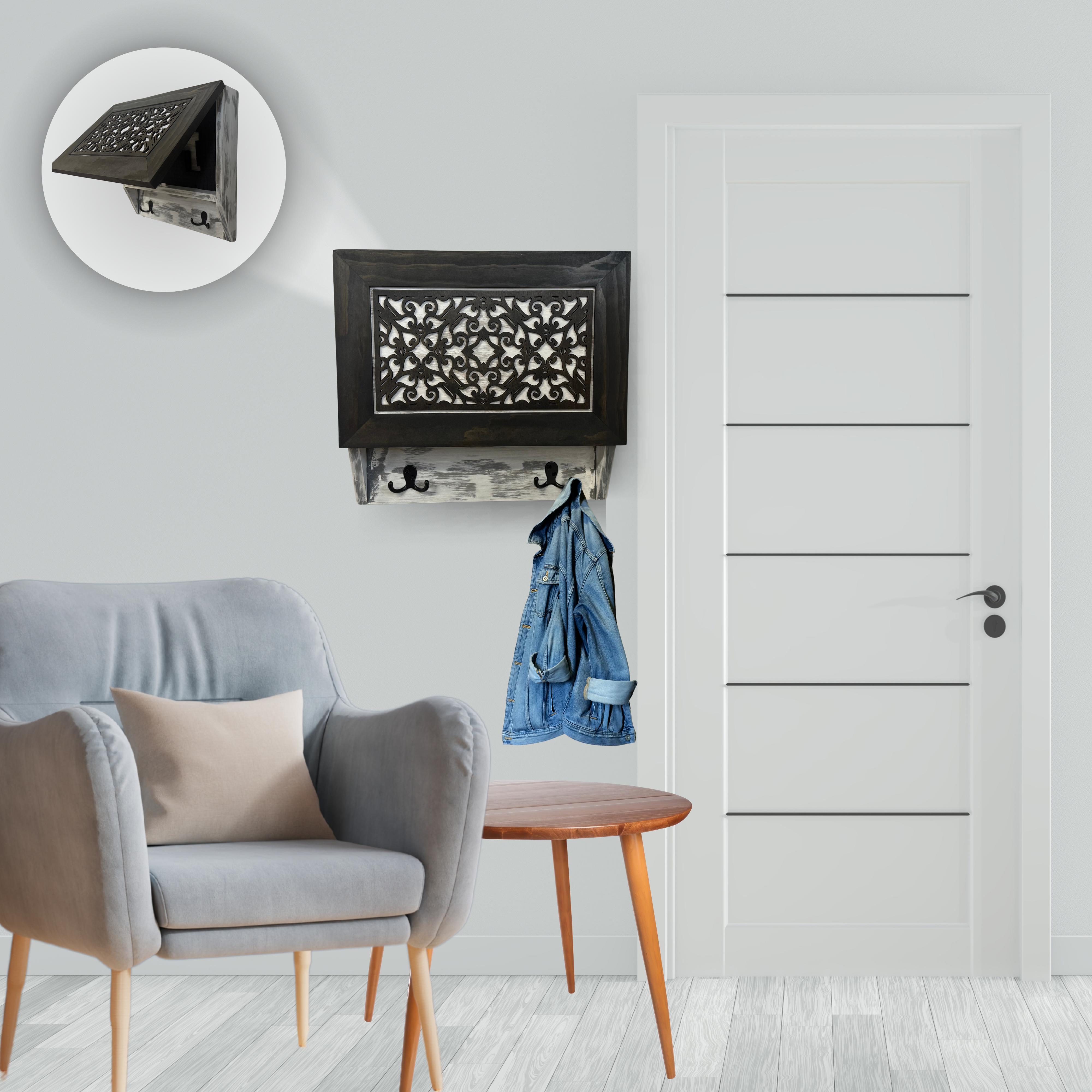 Rustic Diamond Hidden Gun Cabinet – Ornate Concealment Coat Rack by Bellewood Designs - product image 2 for Resin Society