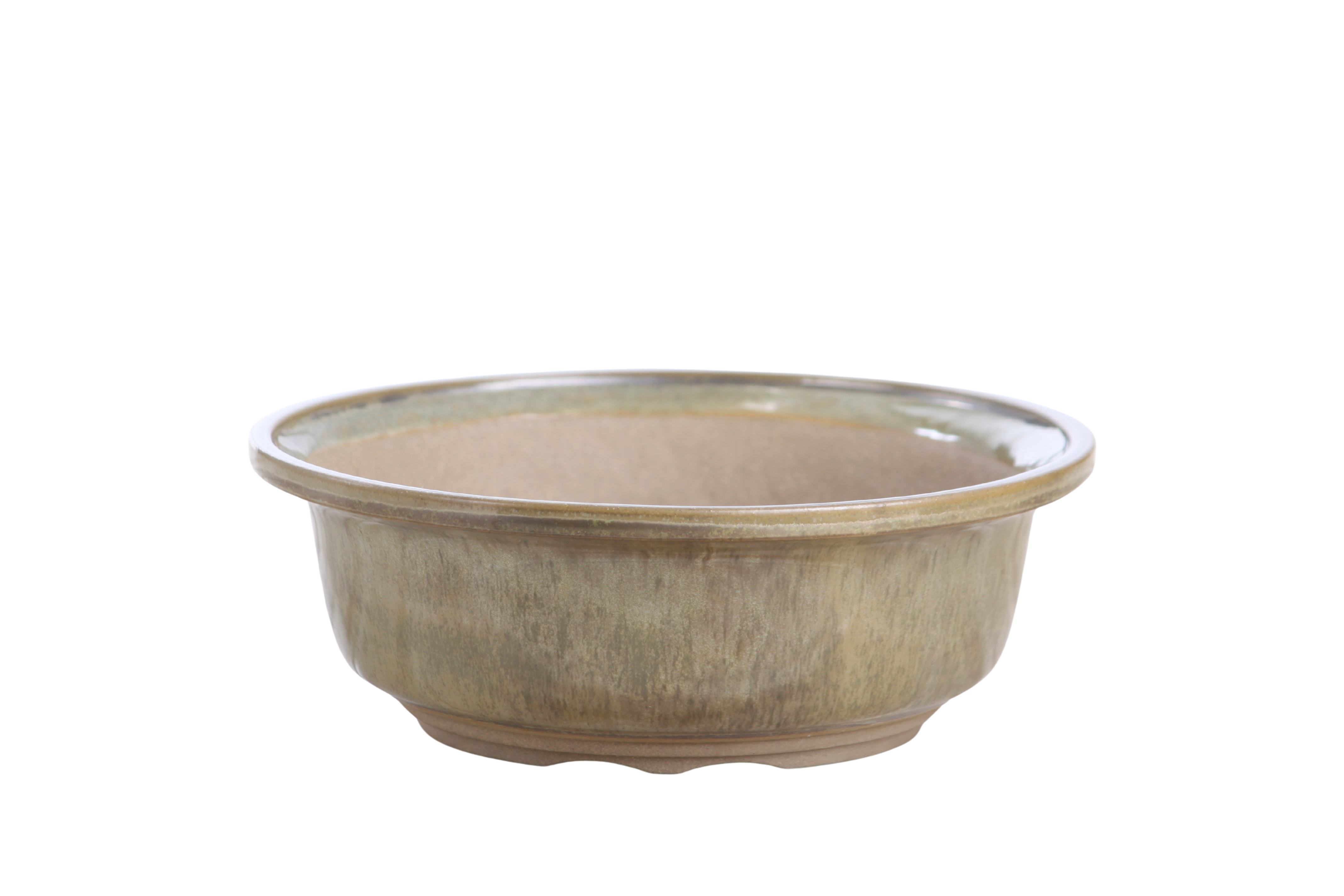 Willow Bonsai Ceramics Round Bonsai Pot 7 inch in Copenhagen reactive glaze finish showing curved profile and sculpted foot ring.