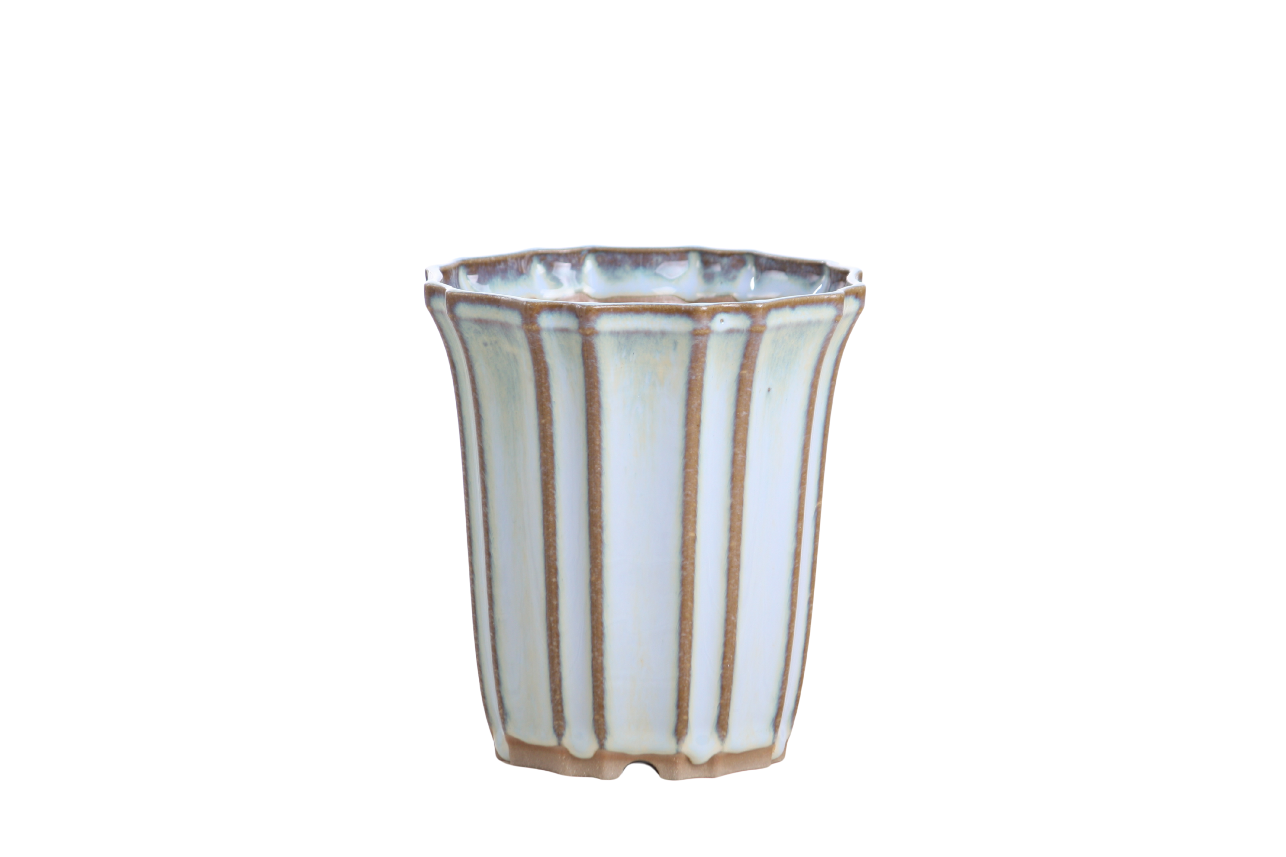 Willow Bonsai Ceramics Flower Design Cascade Bonsai Pot in Glacier color showing tall ceramic planter shape with flower motif