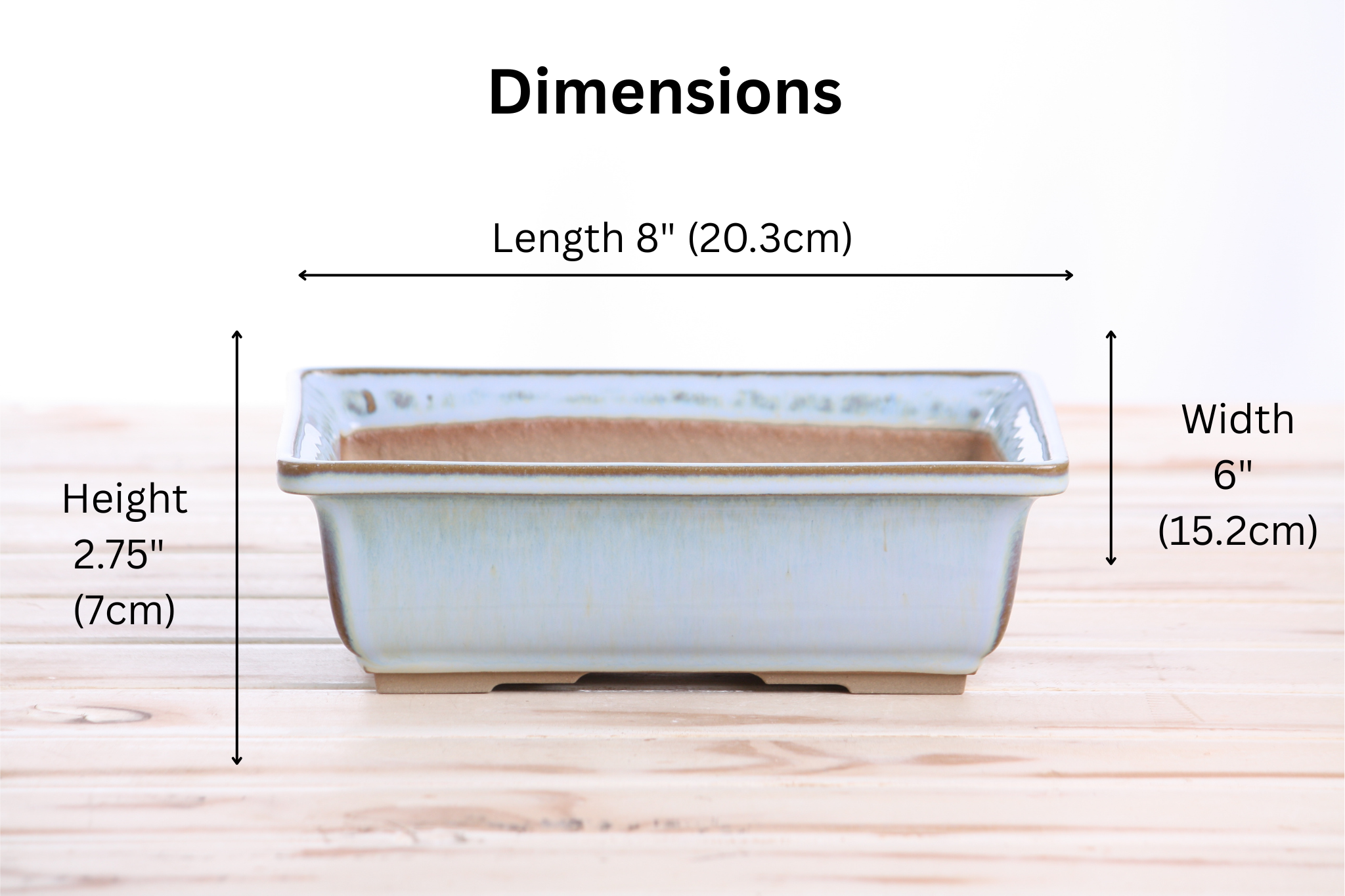 Willow Bonsai Ceramics Rectangle Bonsai Pot 8 Inch – Glacier