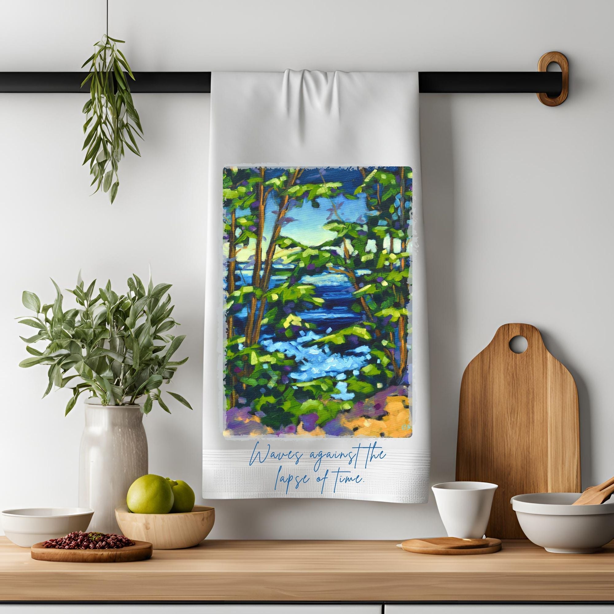 Dish Towel - "Waves Against the Lapse of Time" by Dreese Fine Art - Resin Society