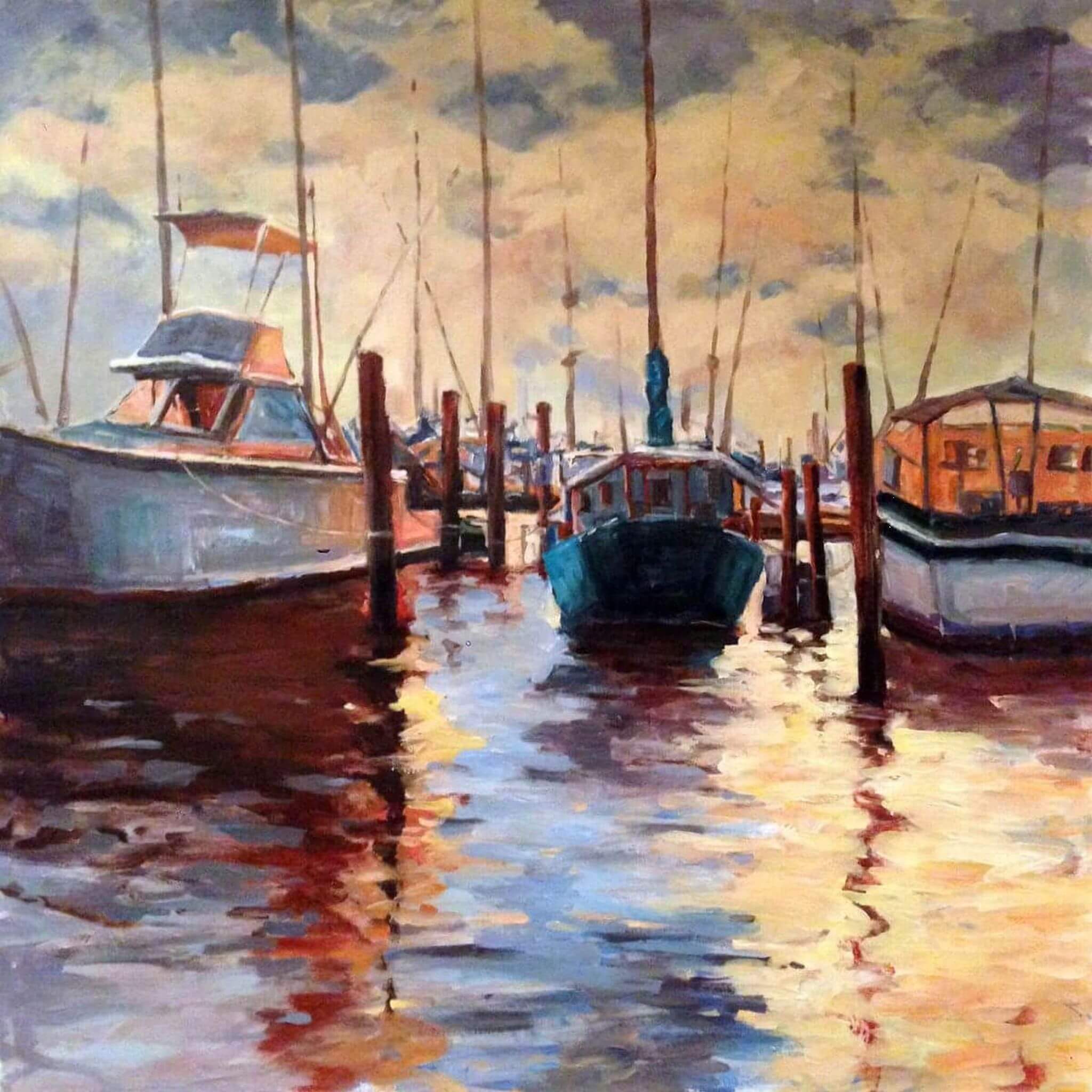 Docks at Sunset Artist Enhanced Canvas Print by John Beard Collection - main product image for Resin Society