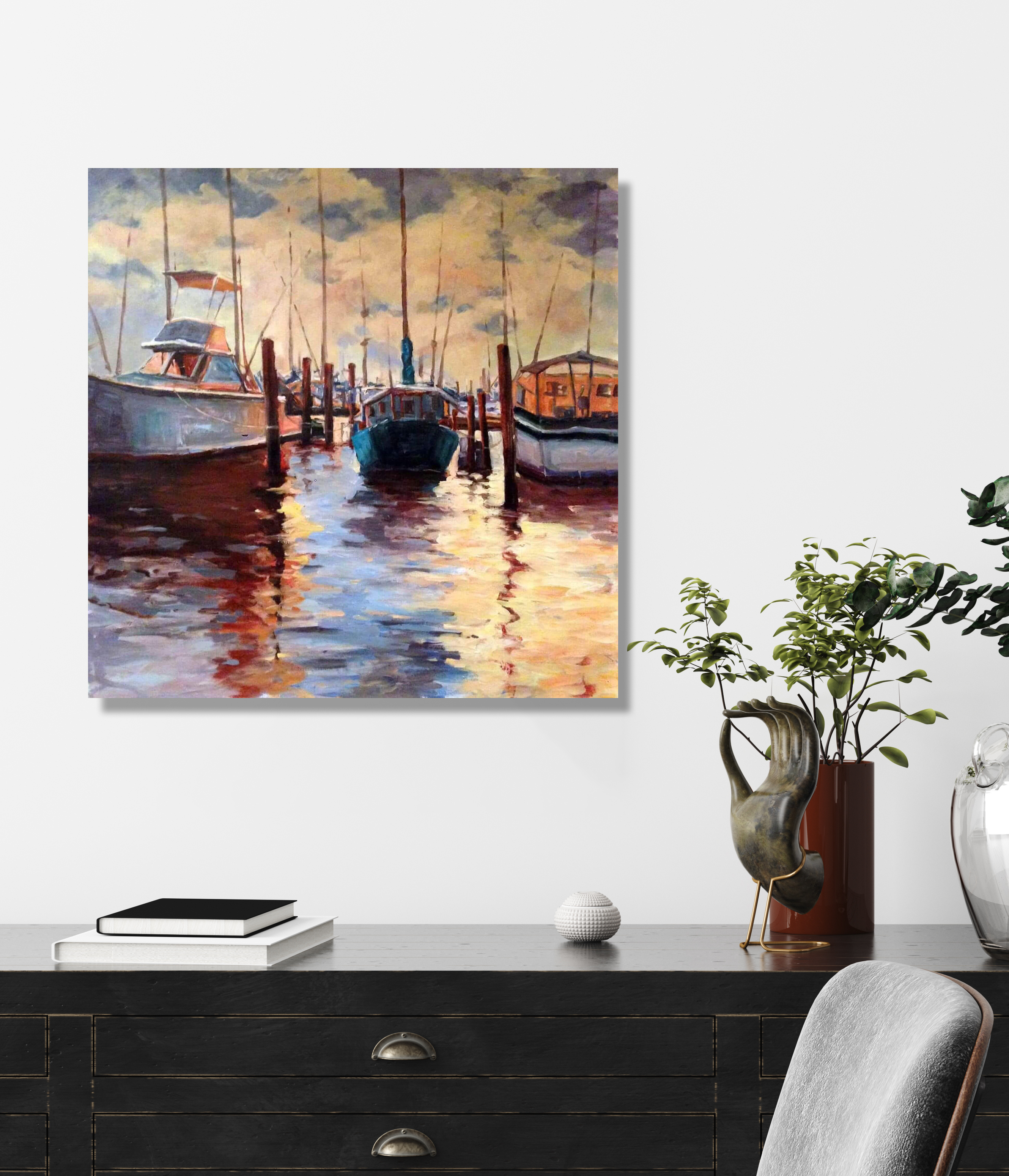 Docks at Sunset Artist Enhanced Canvas Print by John Beard Collection - product image 2 for Resin Society