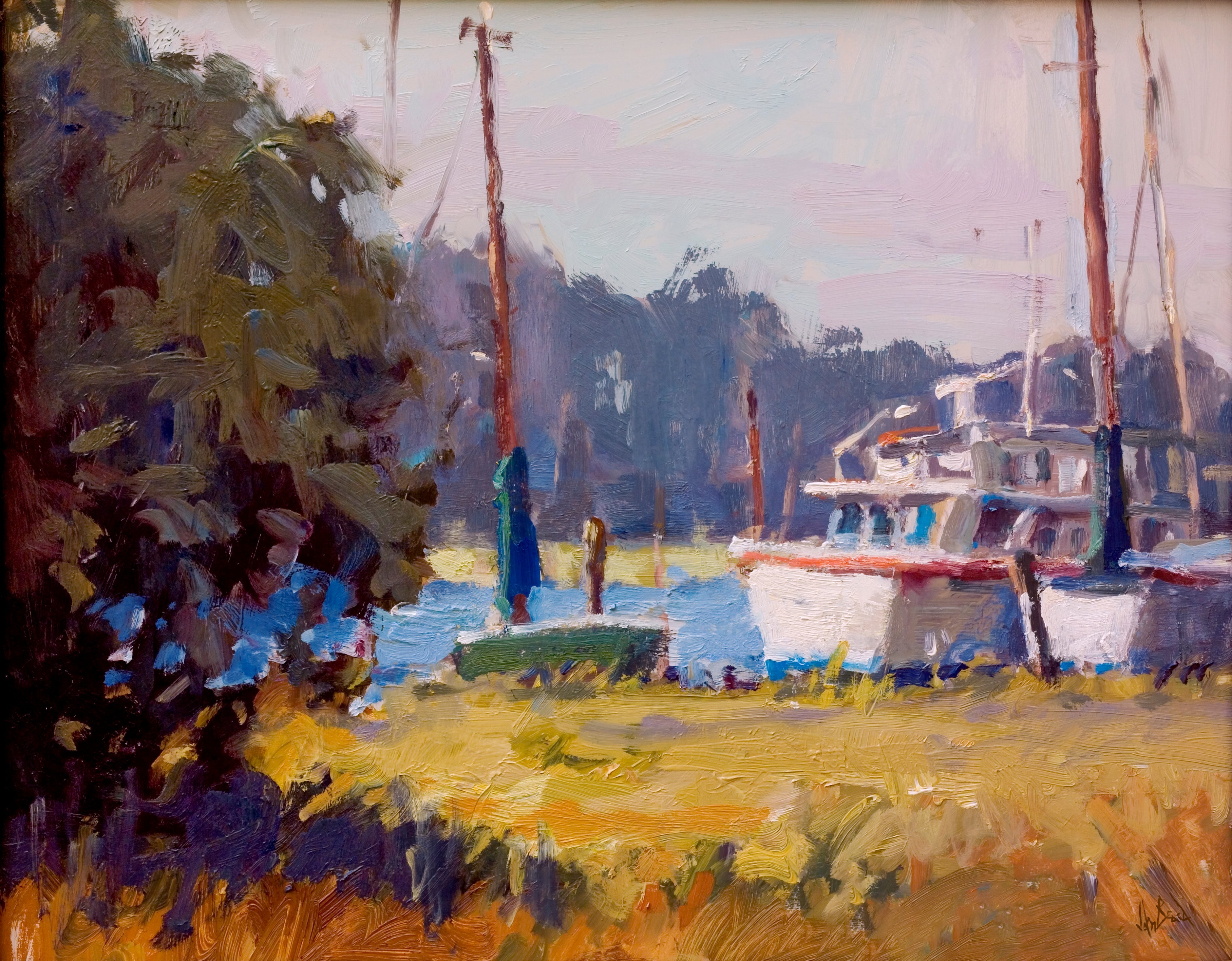 Docks at Daybreak Artist Enhanced Canvas Print by John Beard Collection - main product image for Resin Society