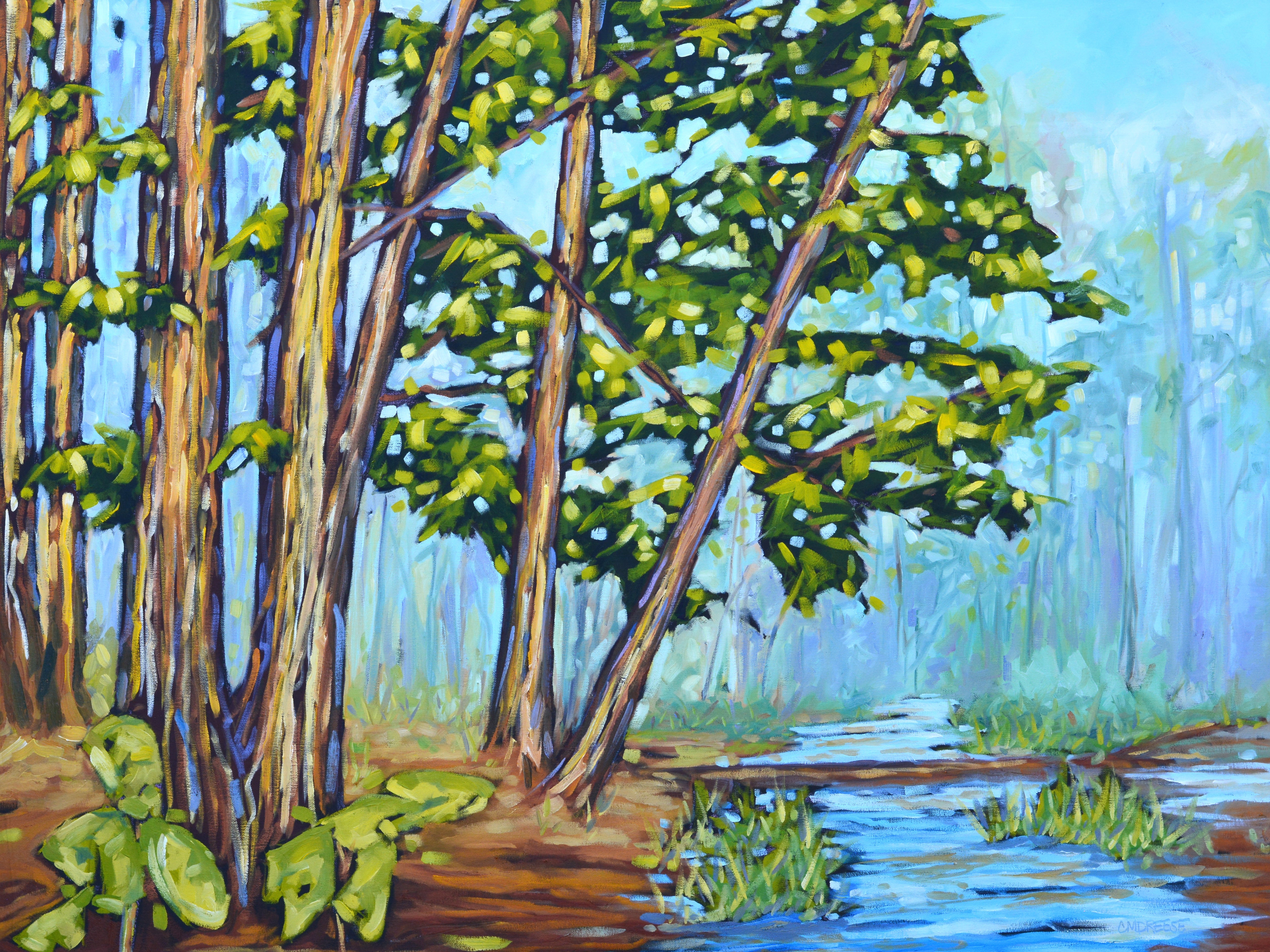 "Hemlocks Along the River" Forrest, Tree Glass Art Print by Dreese Fine Art - Resin Society