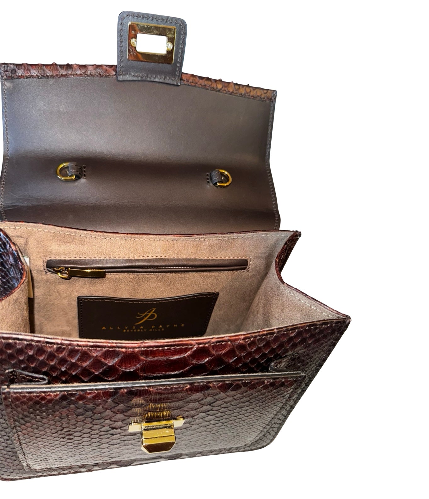 Sienna Horse Handle Handbag Authentic Multi-Toned Brown Python by Allysa Payne Beverly Hills - product image 6 for Resin Society