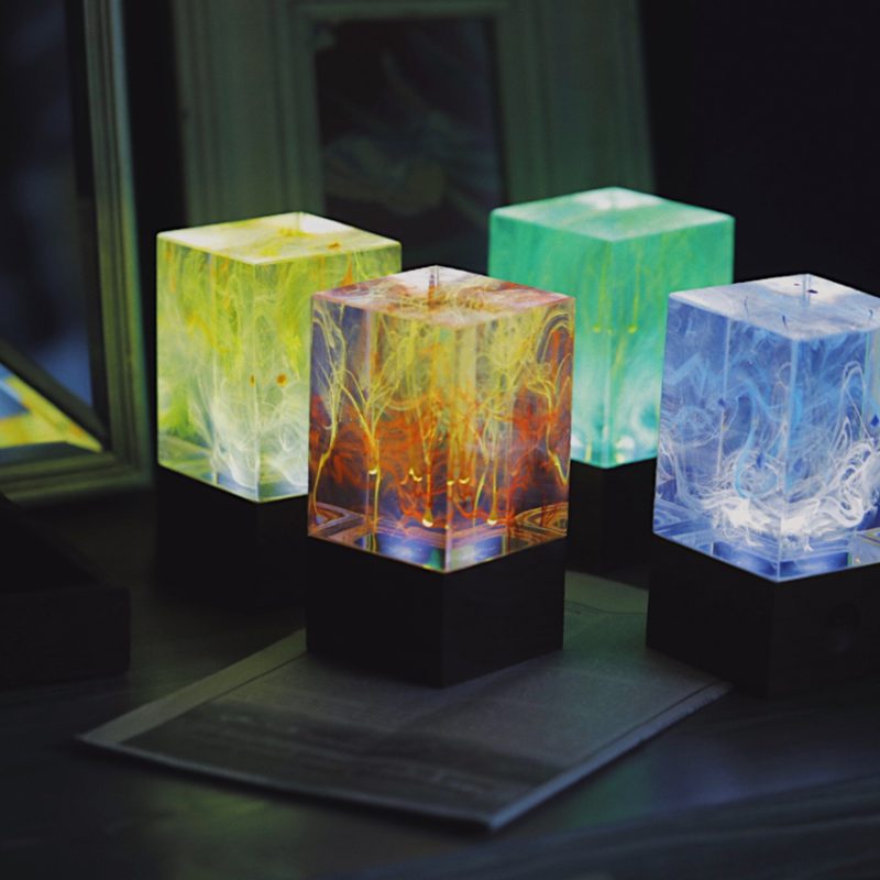 Aurora Resin LED Lamp – handcrafted resin table décor with warm white light