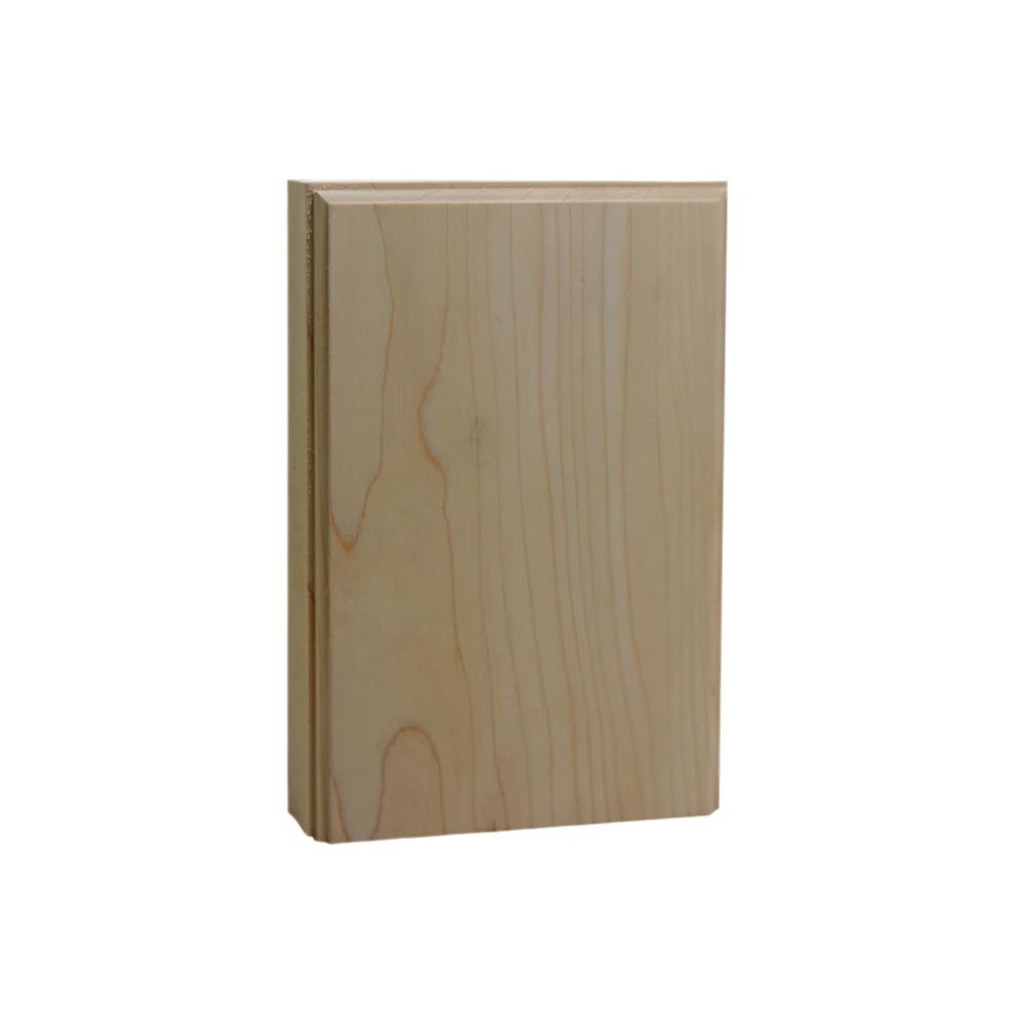 Unfinished solid hardwood casing plinth block 1 inch thick by 4 inches wide by 6 inches tall