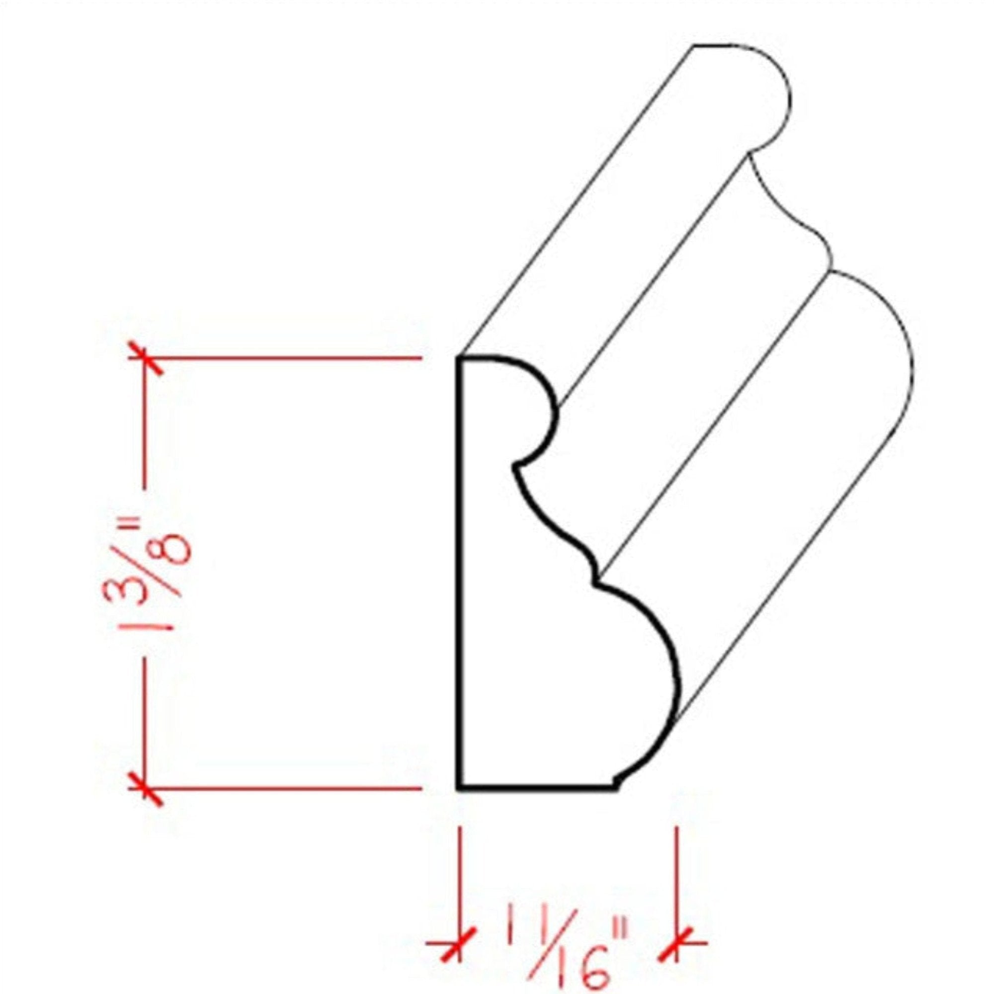 Unfinished traditional base cap moulding 1-3/8 inch tall by 11/16 inch thick in various hardwoods