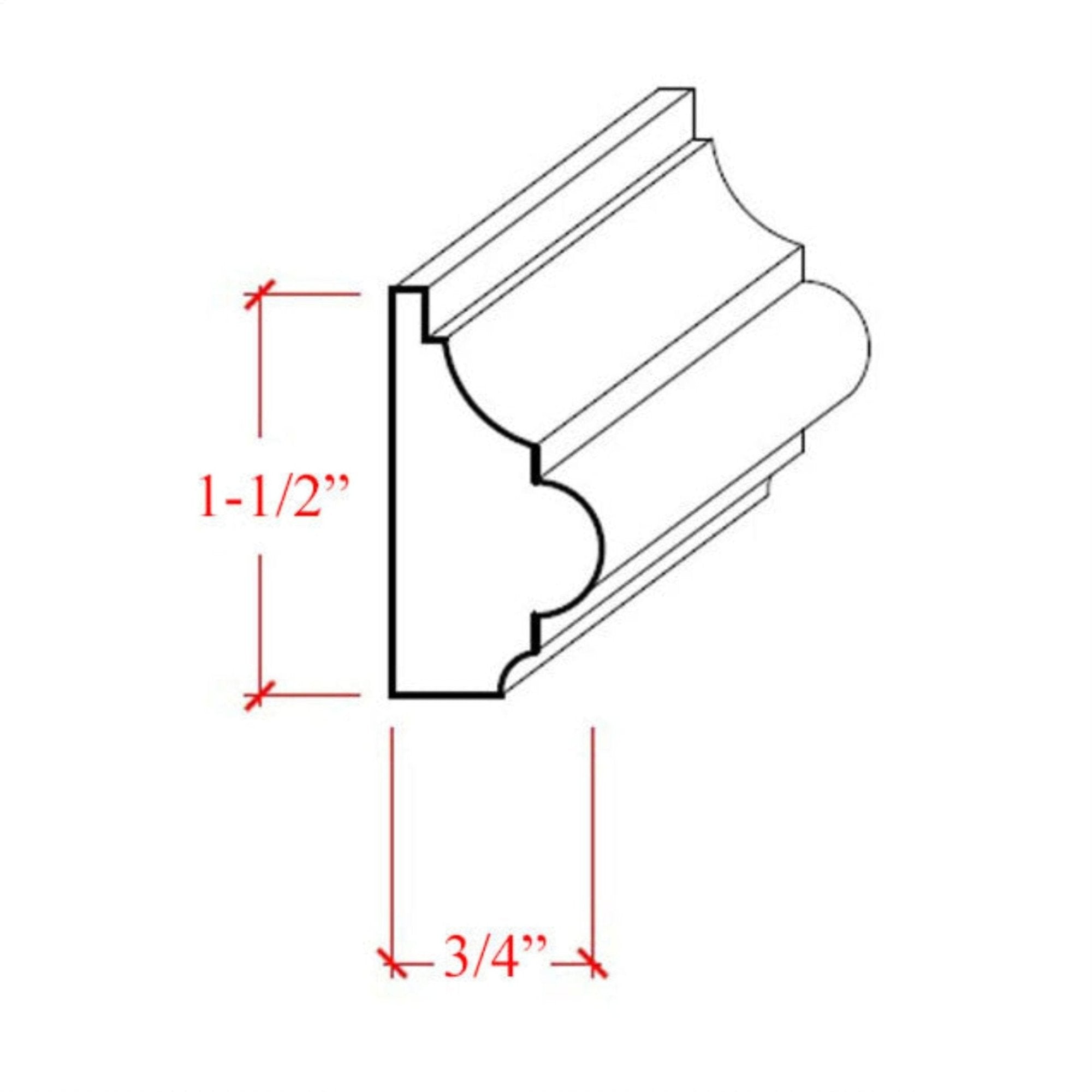 EWBC29 Colonial 1-1/2 inch tall x 3/4 inch thick unfinished base cap molding in various hardwoods