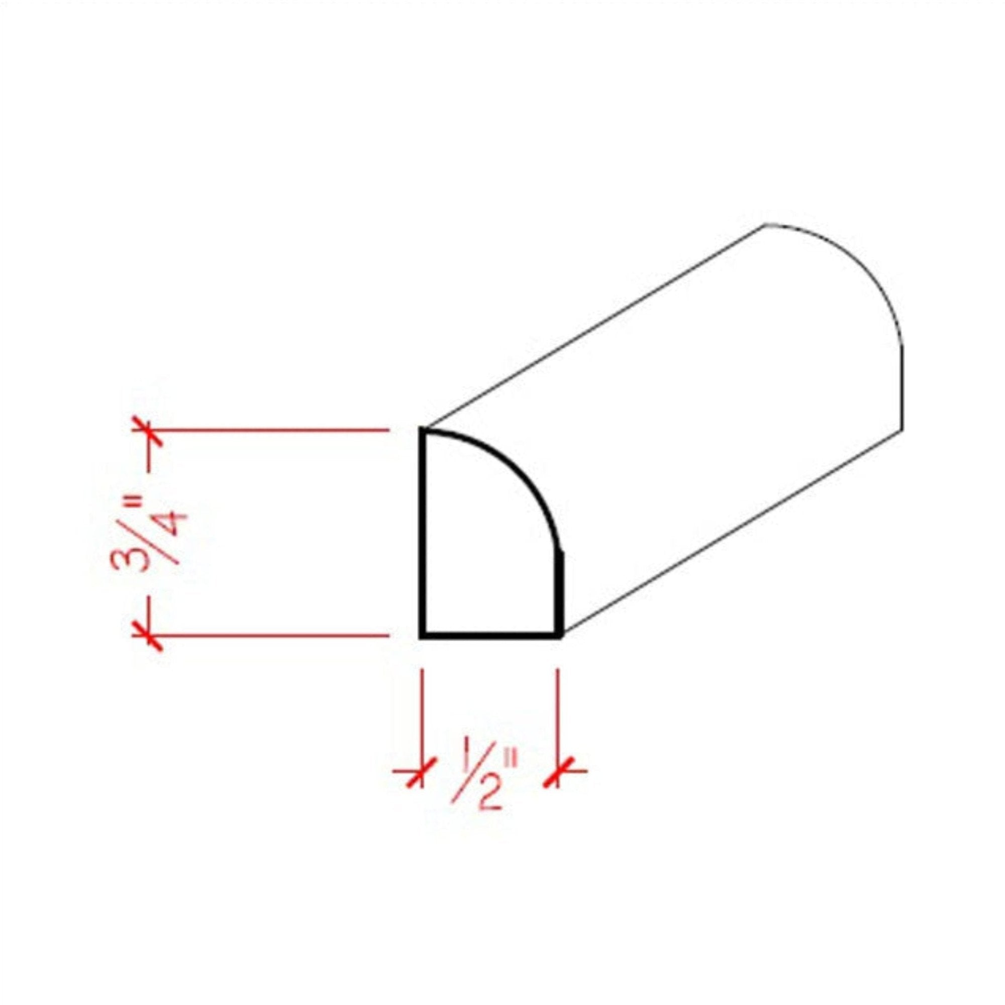 Unfinished solid hardwood baseboard shoe molding 3/4 inch tall by 1/2 inch thick
