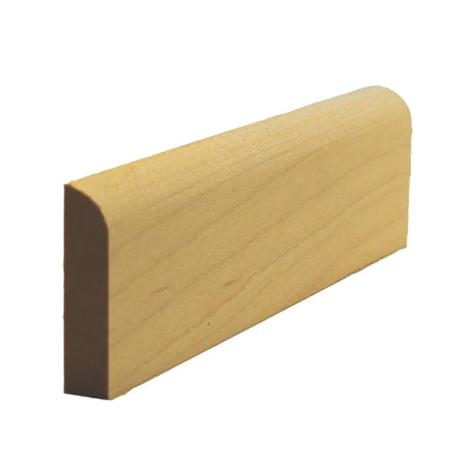 Unfinished solid hardwood baseboard shoe molding with radius edge