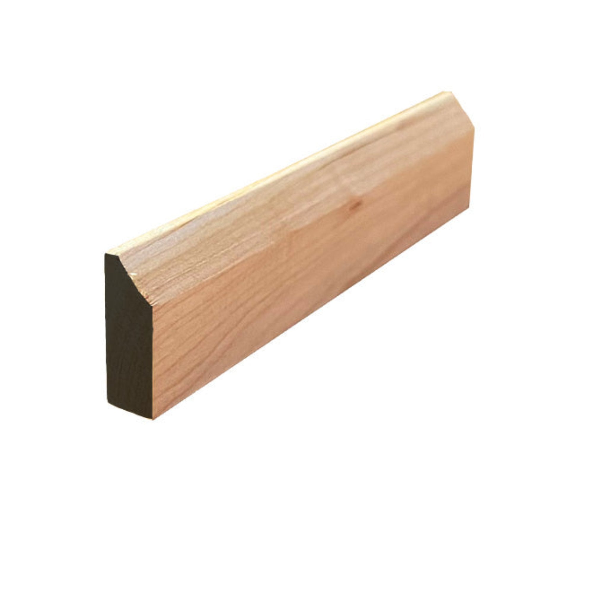 Unfinished solid hardwood baseboard shoe molding with beveled edge