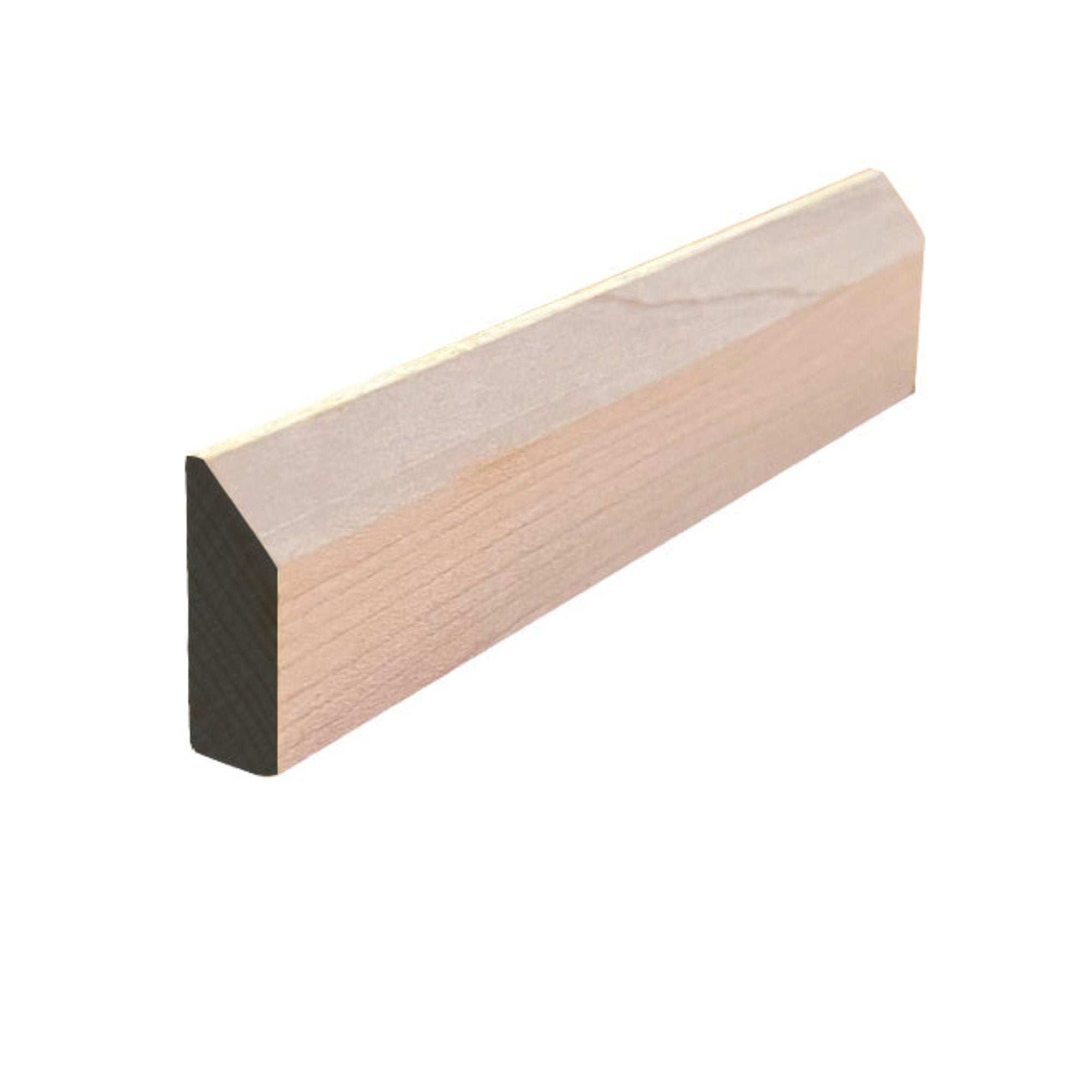 Unfinished solid hardwood baseboard shoe molding with beveled edge