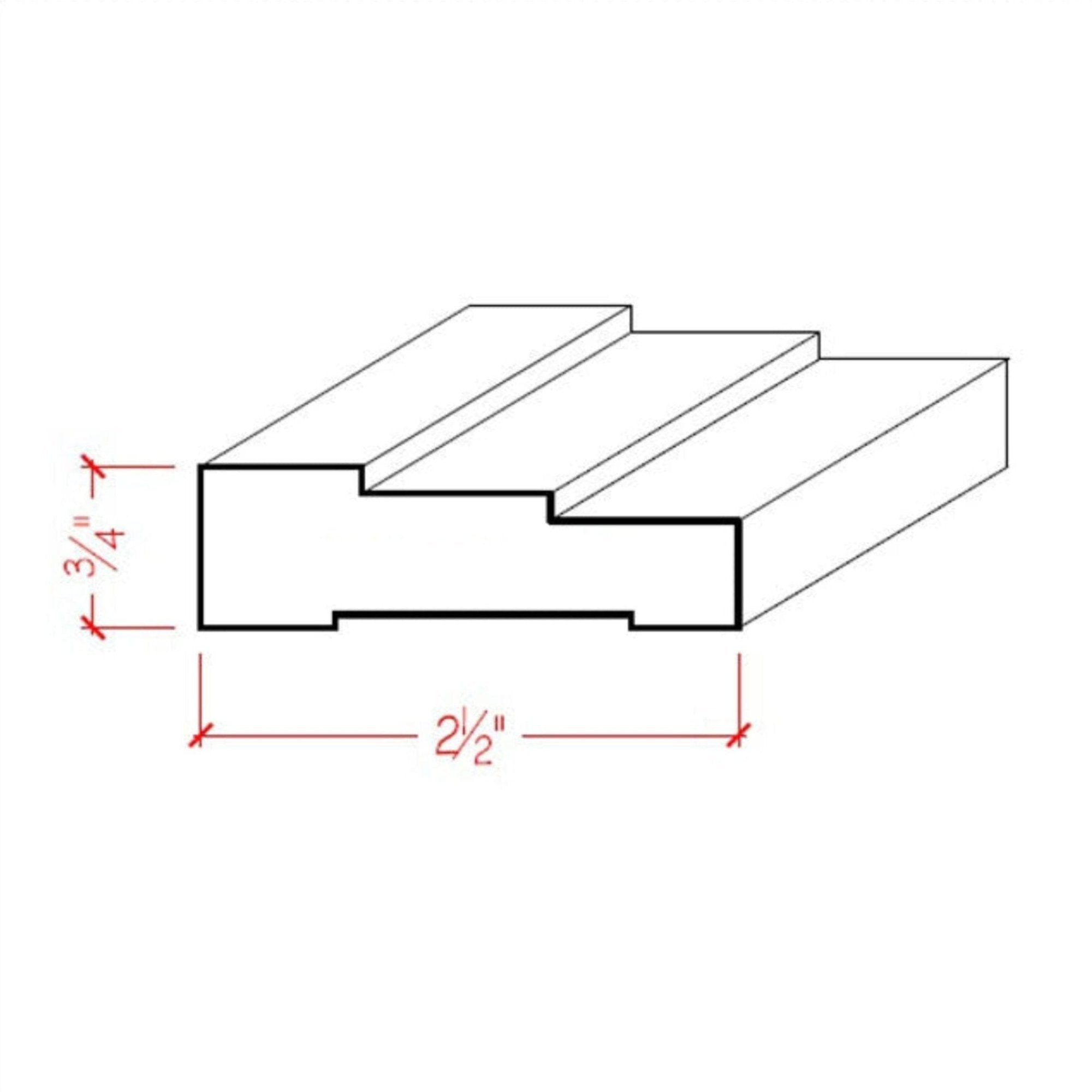 EWCA34 Contemporary 2-1/2 inch wide x 3/4 inch thick stepped hardwood door and window casing unfinished trim