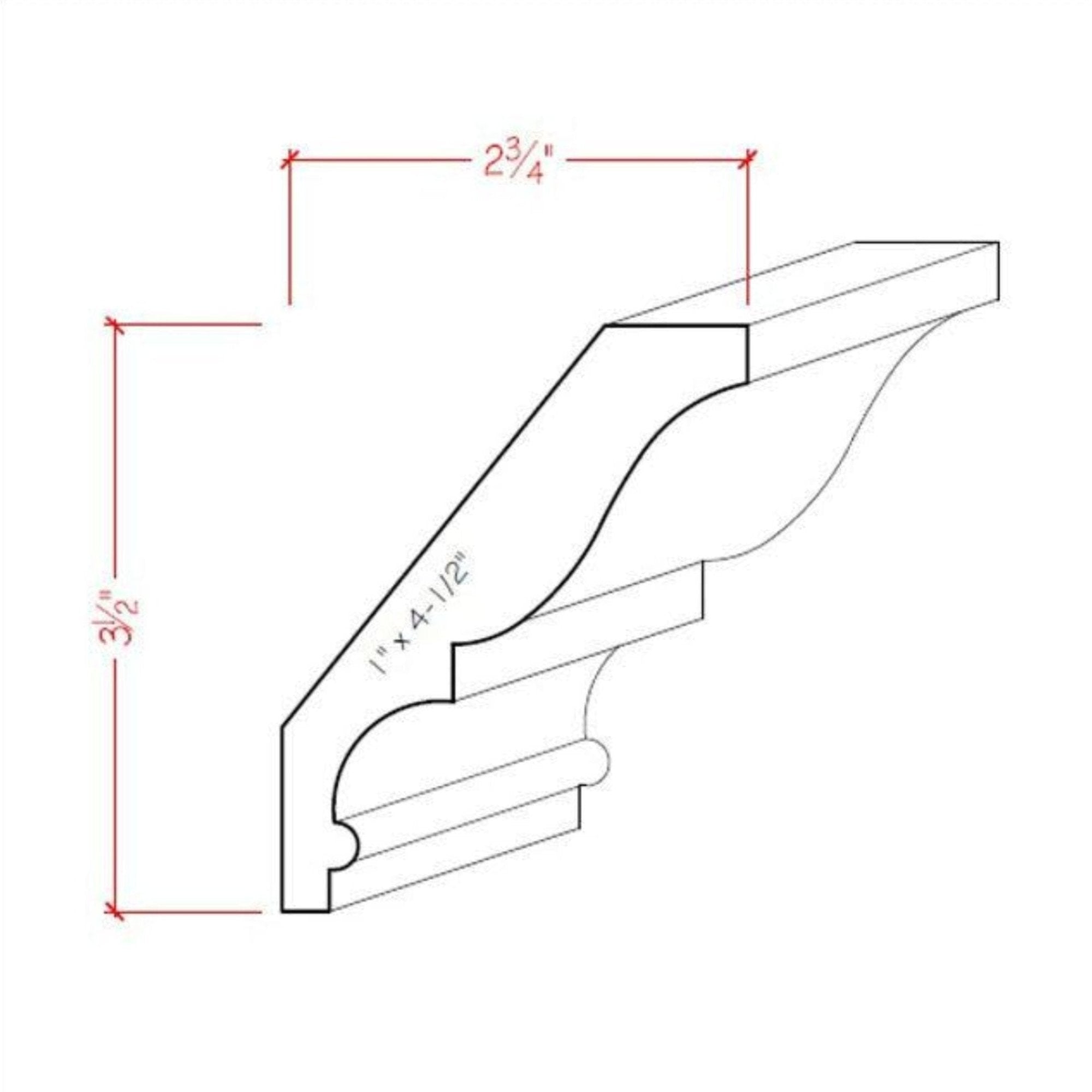 EWCR18 unfinished hardwood crown molding showing traditional profile