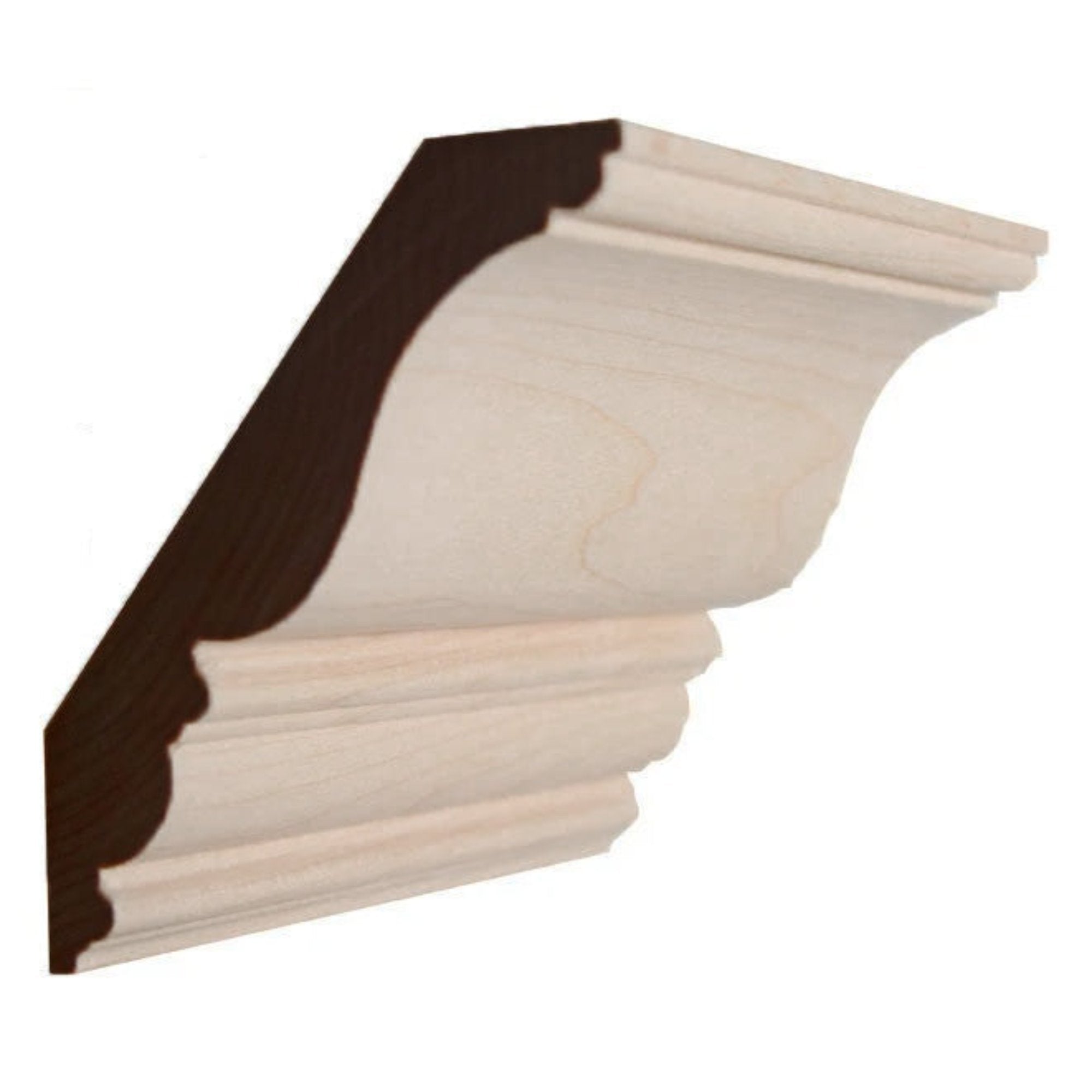 EWCR27 unfinished hardwood crown molding showing traditional profile