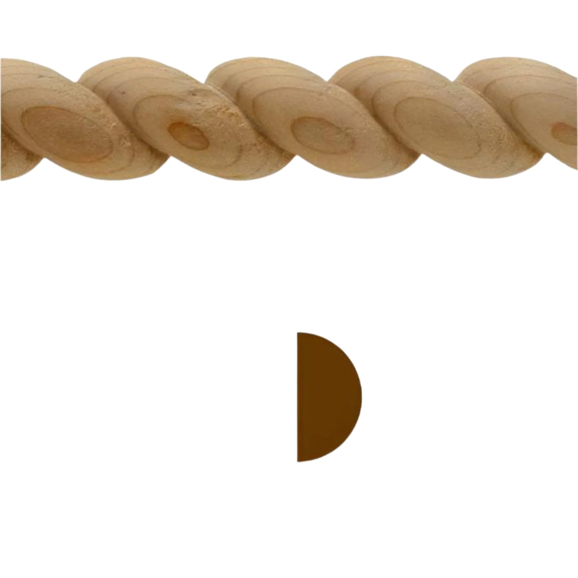 Unfinished solid hardwood rope molding 3/4 inch high by 3/8 inch thick