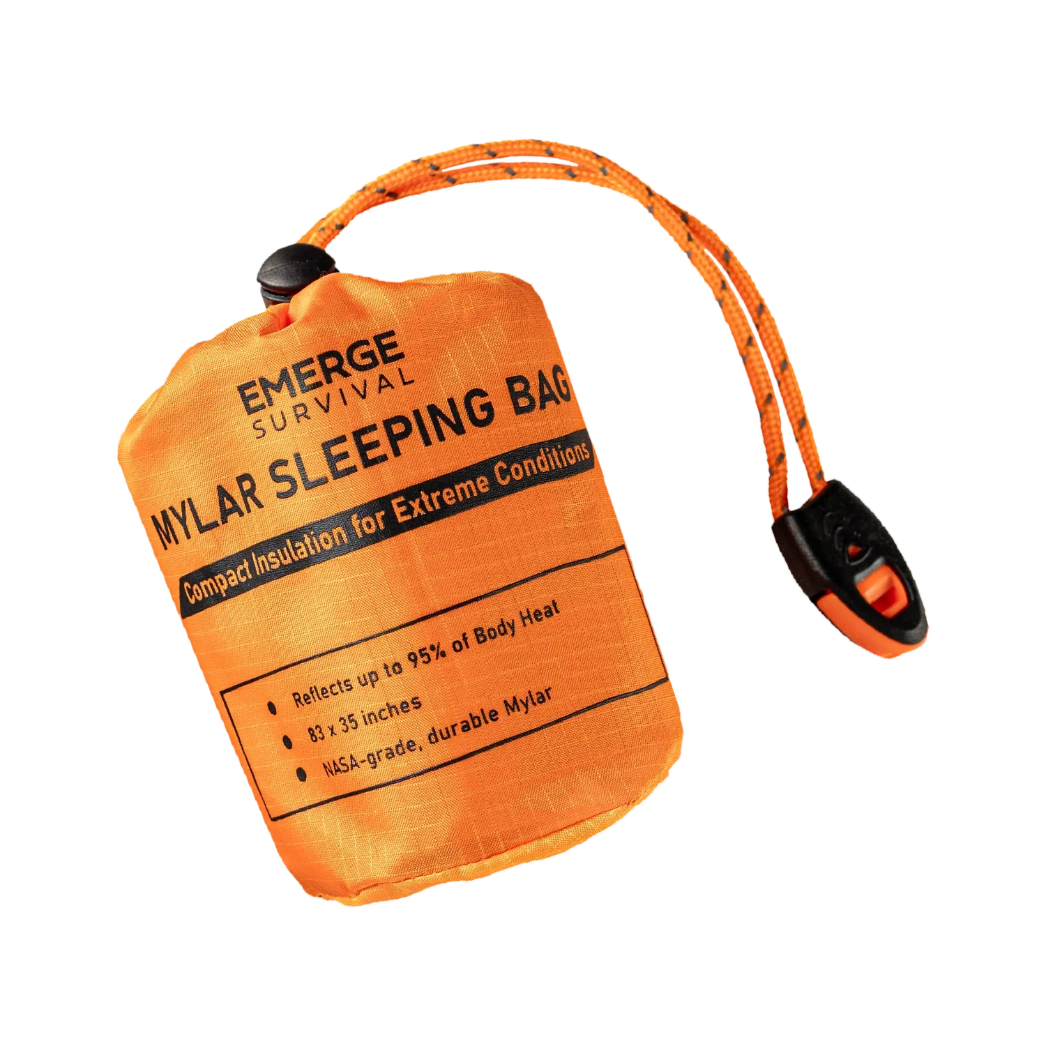 Emerge Survival Emergency Sleeping Bag folded and packed in a small cylindrical shape