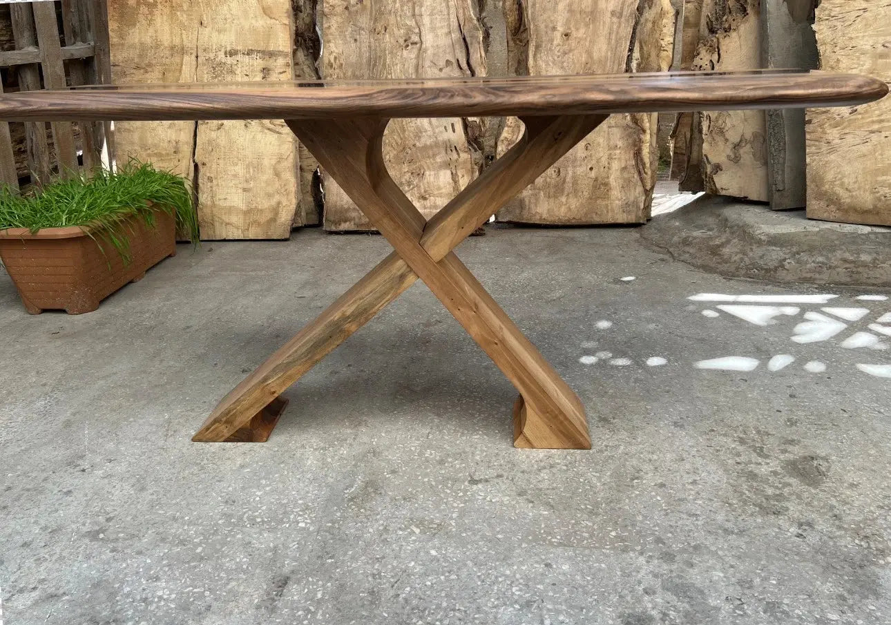 Handmade solid walnut console table with epoxy resin and live edge design