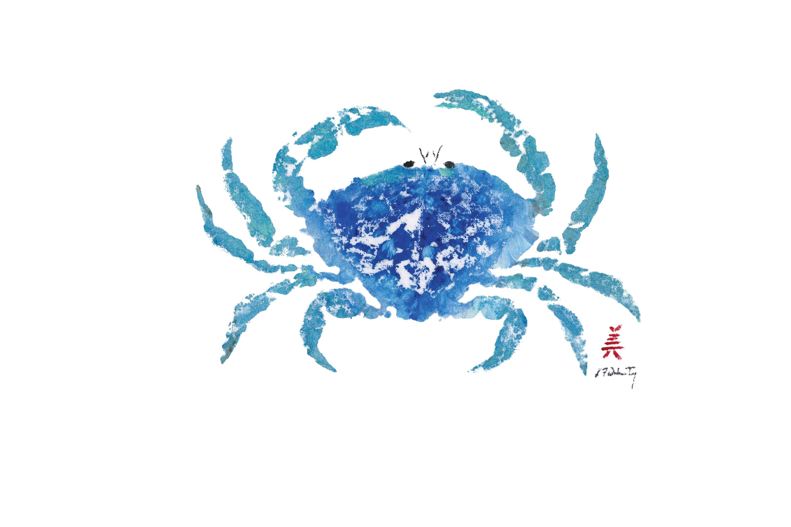 Blue Dungeness Crab Placemat with nautical crab design on neutral background